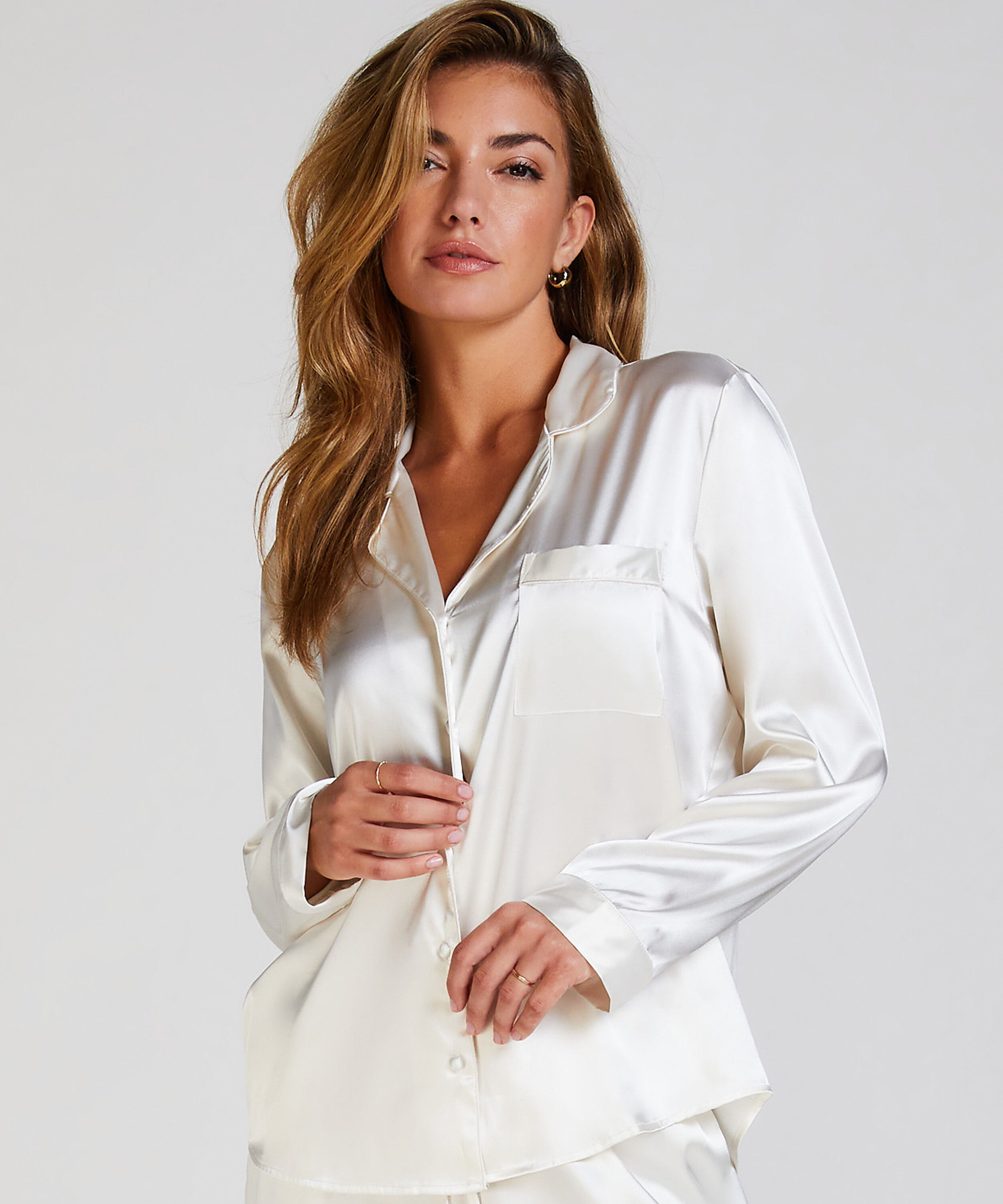 Chaqueta de manga larga y satén, Blanco