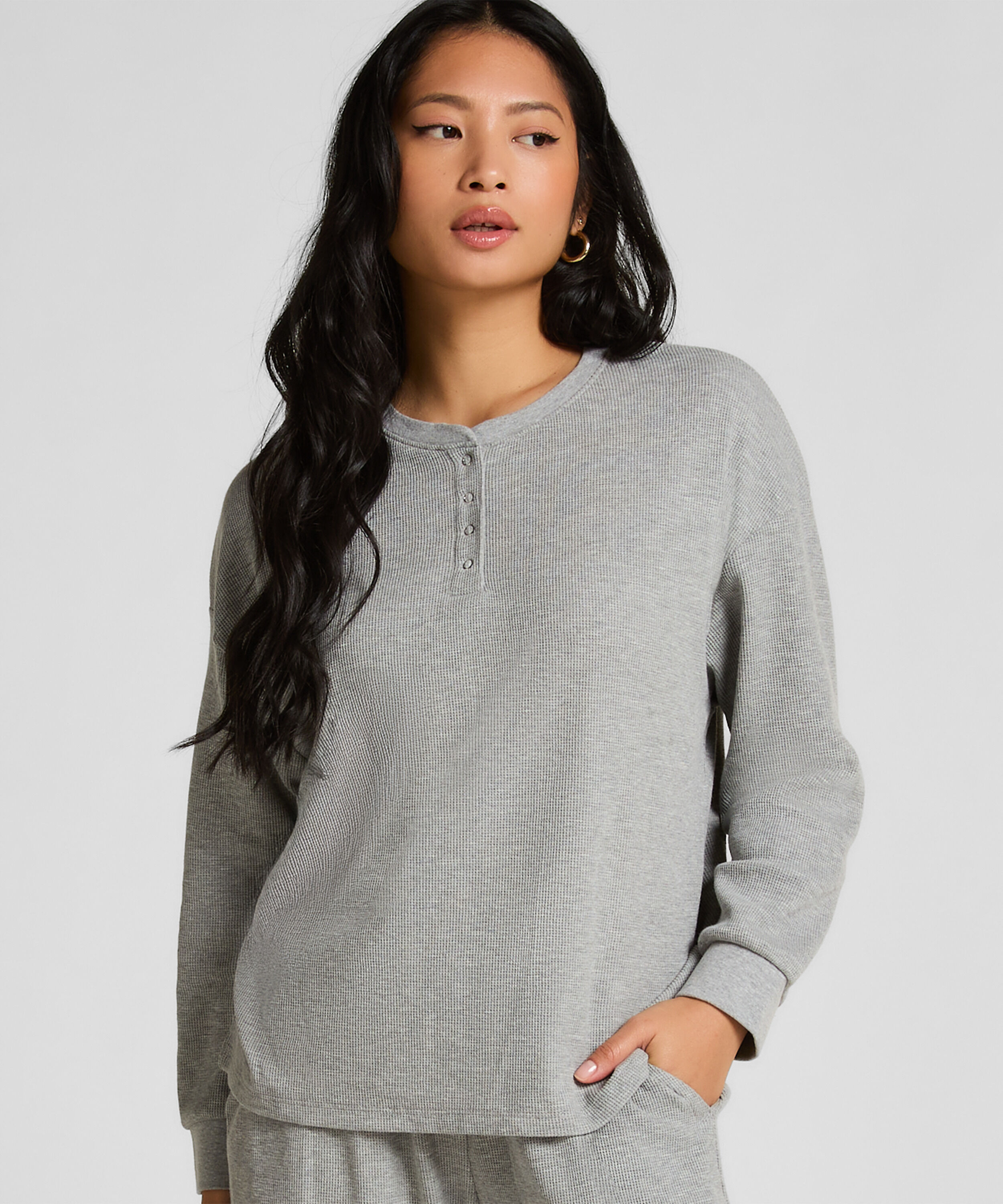 Top Waffle Henley, Gris