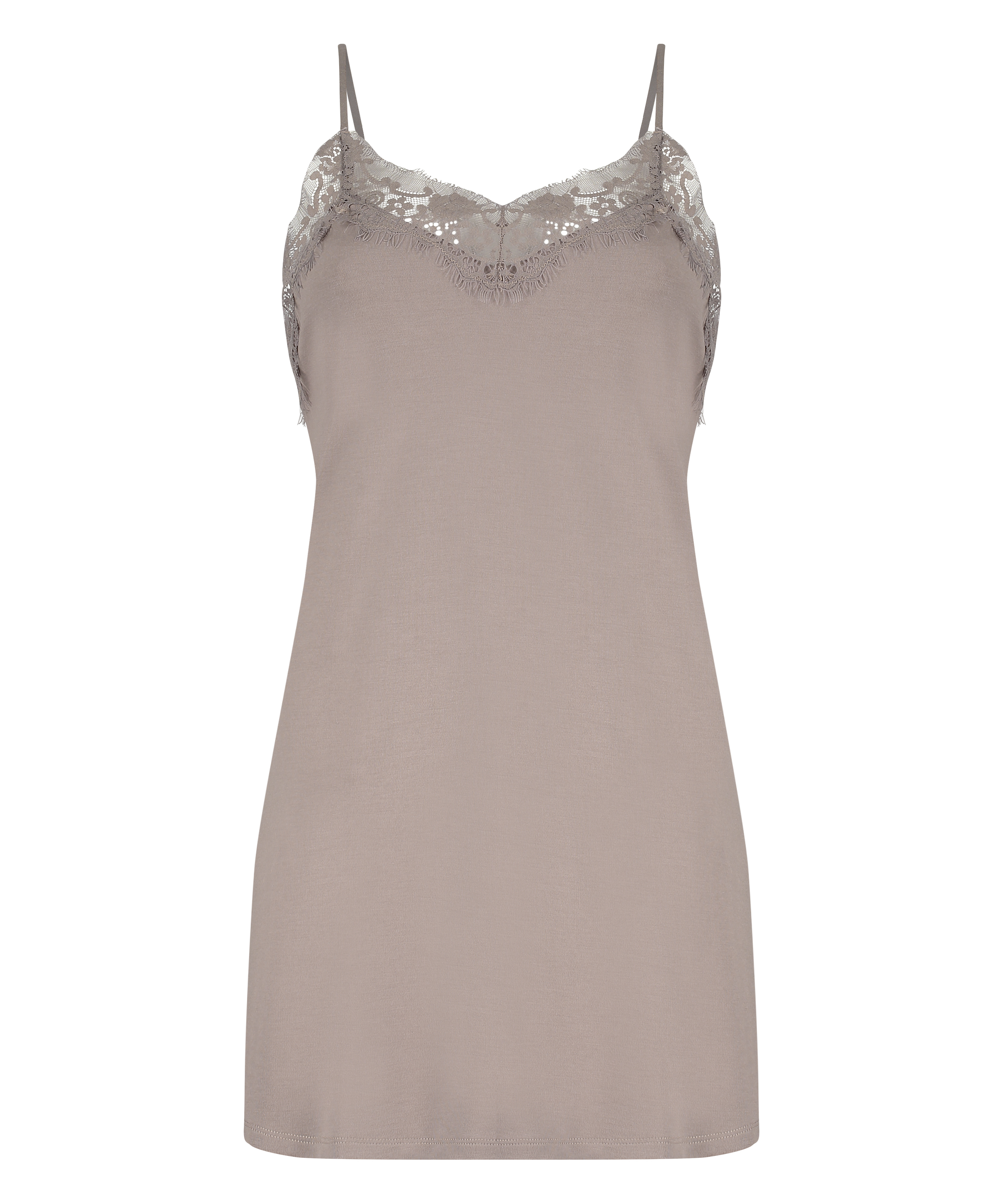 Vestido camis&oacute;n de encaje, marr&oacute;n, main