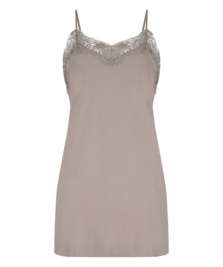 Vestido camis&oacute;n de encaje, marr&oacute;n