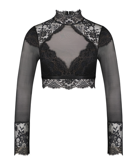 Bralette manga larga Cynthia, Negro