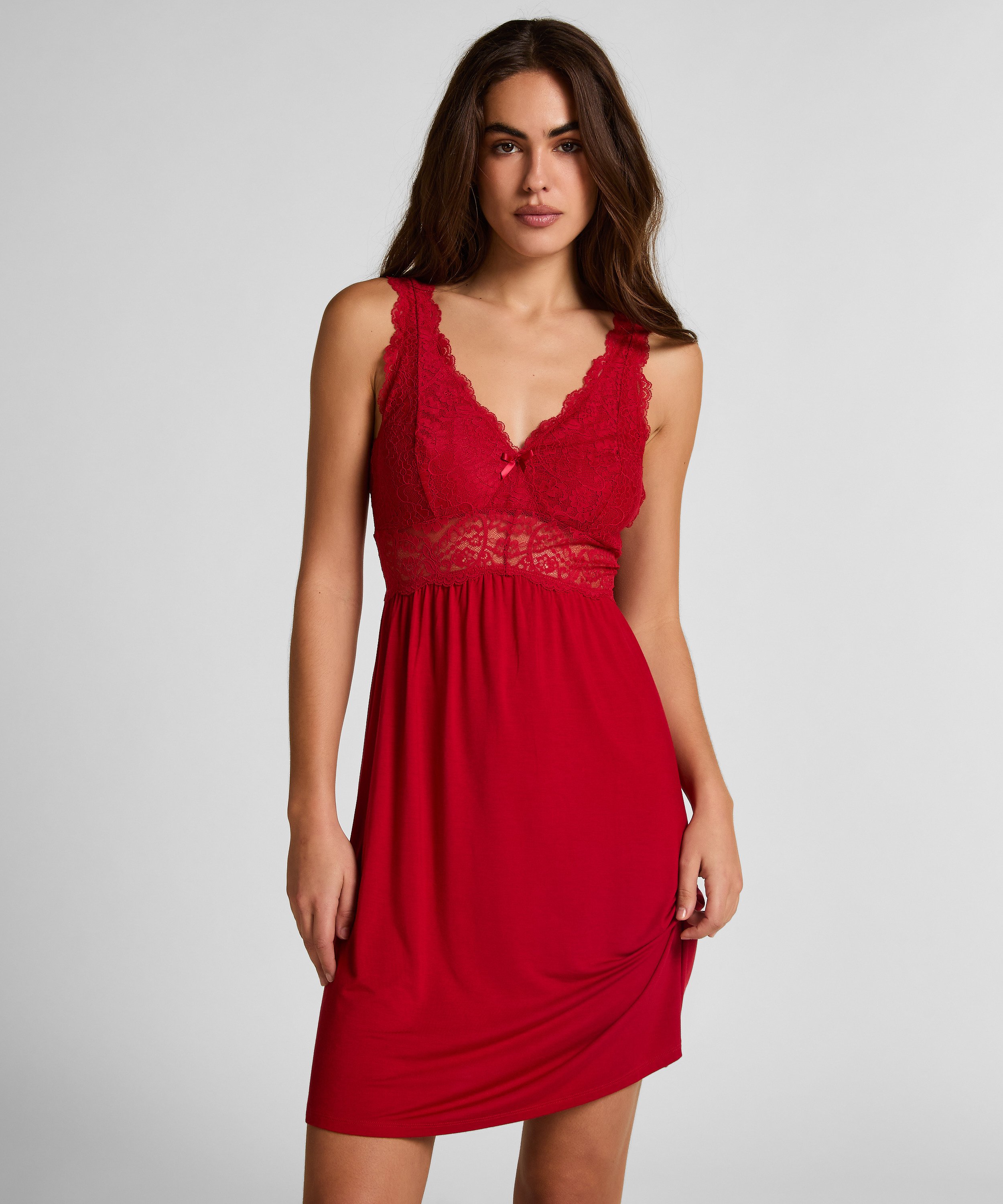 Vestido lencero Nora Lace, Rojo, main