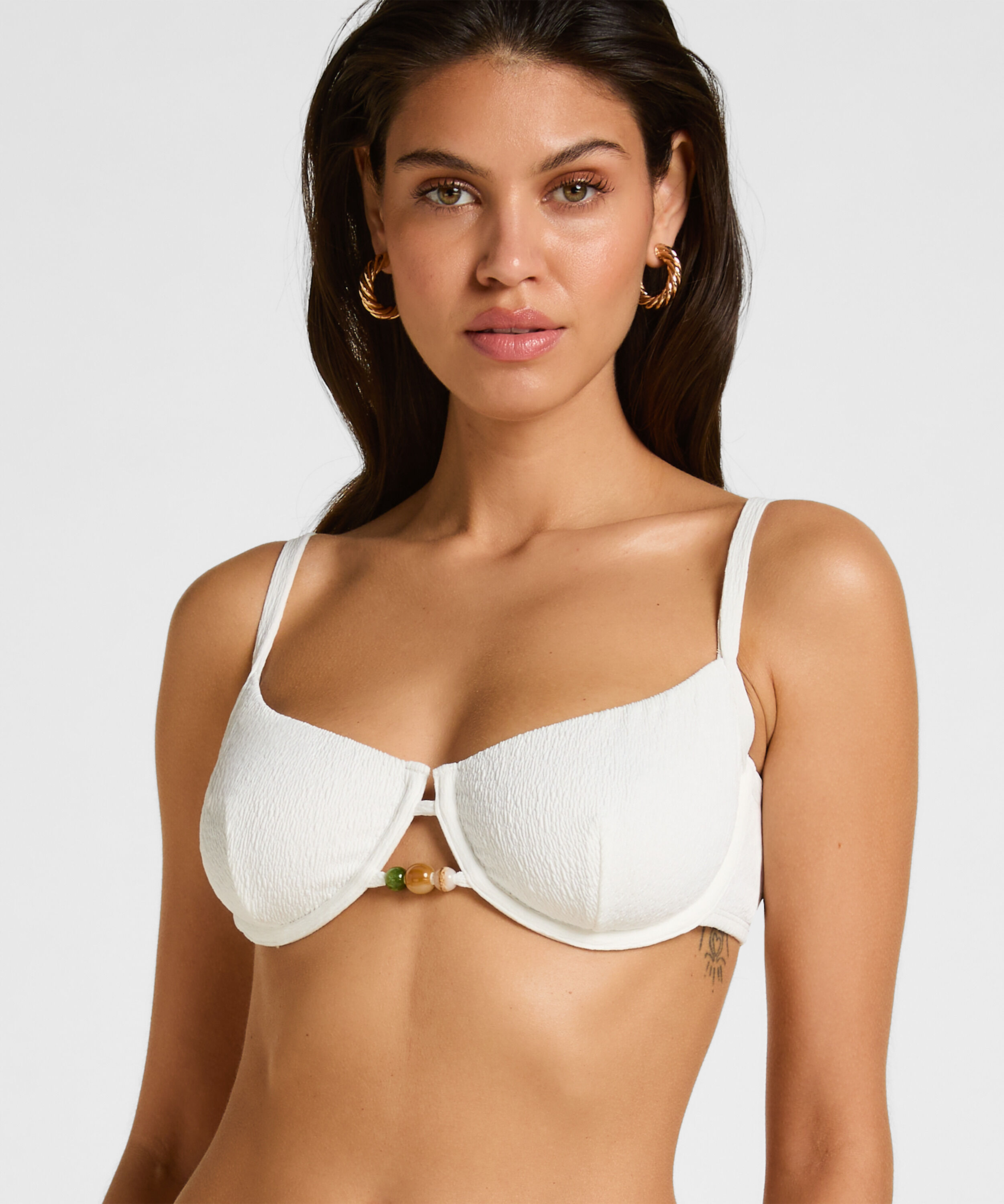 Top de Bikini con Aros Sin Relleno Crinkle, Blanco