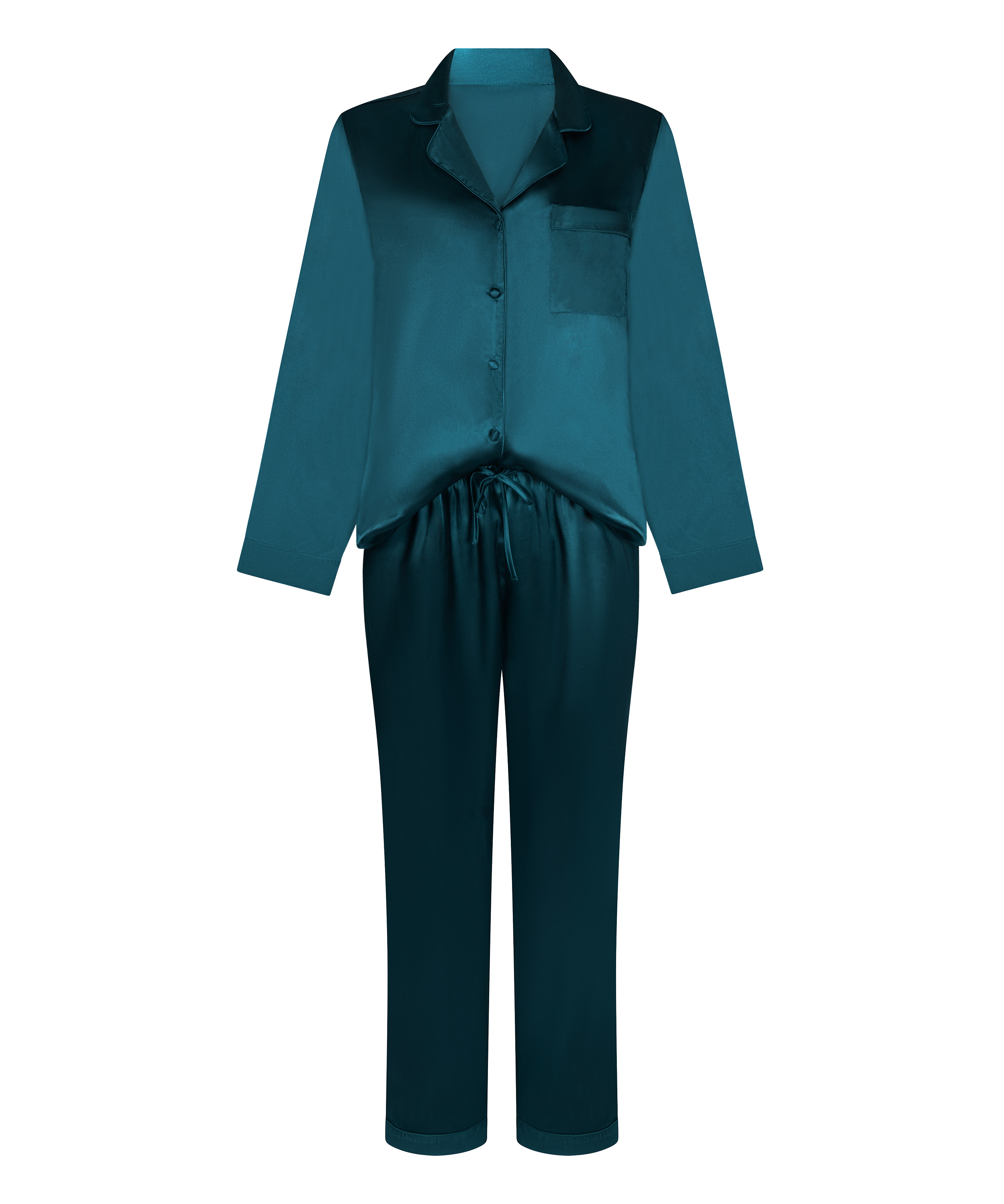 Conjunto de pijama de sat&eacute;n brillante, Azul, main