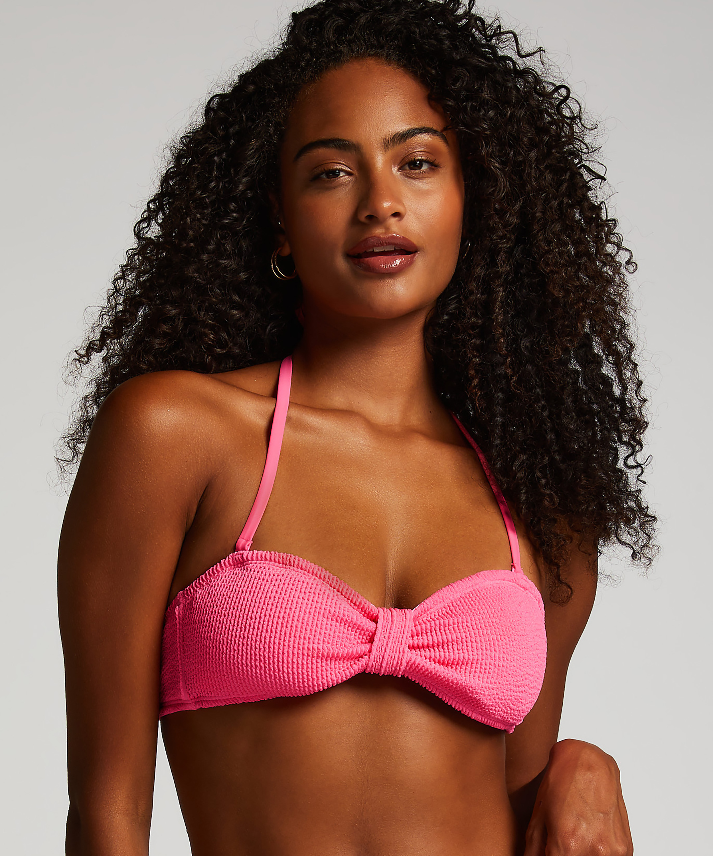 Top de bikini bandeau Crinkle, Rosa, main