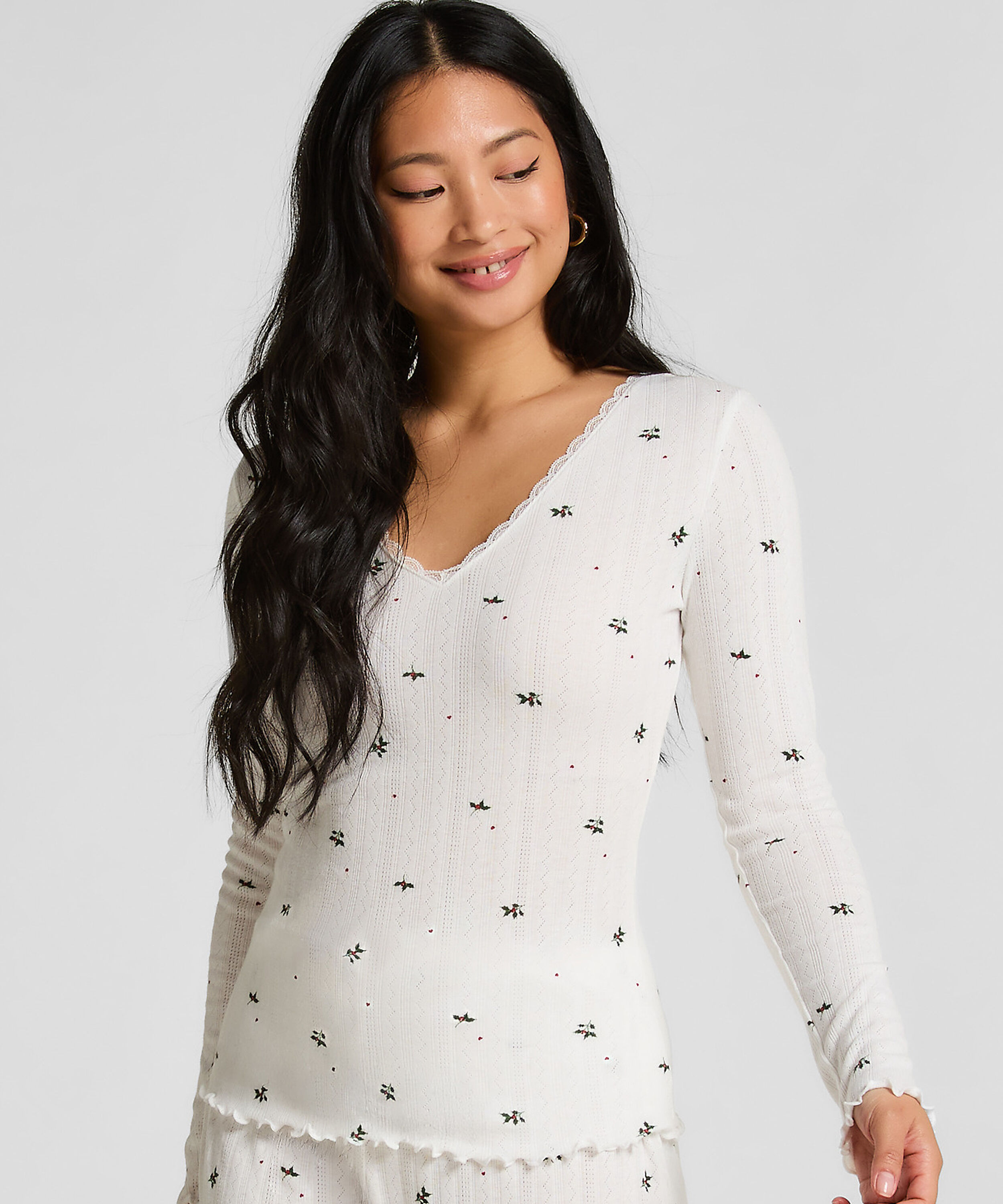 Top de pijama Pointelle, Blanco Top de pijama Pointelle, Blanco