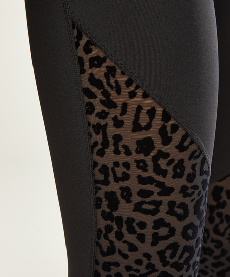 Leggings deportivos con estampado de leopardo de cintura alta HKMX, Negro
