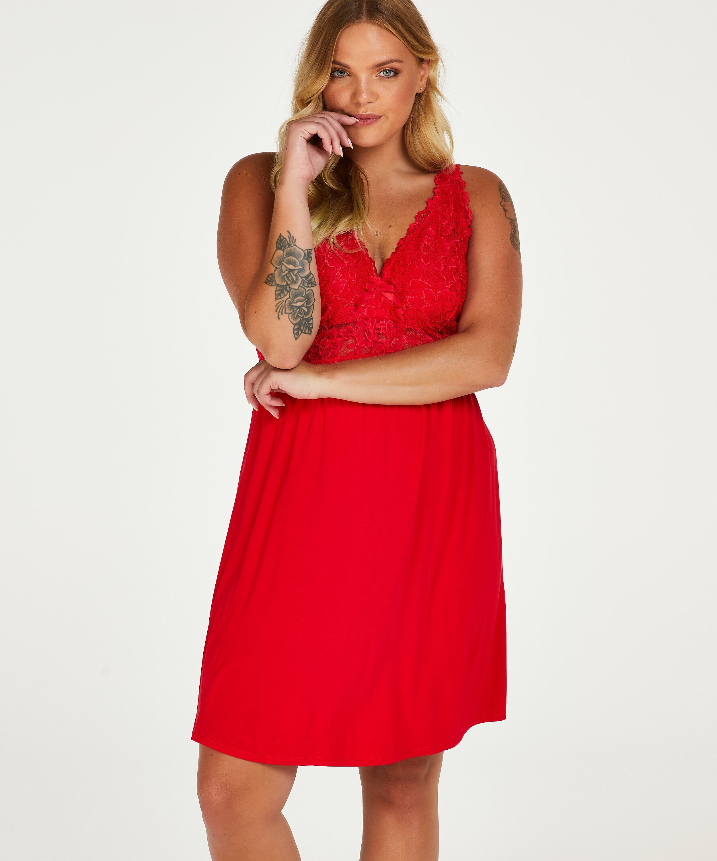 Vestido lencero Nora Lace, Rojo