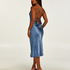 Vestido midi Satén, Azul