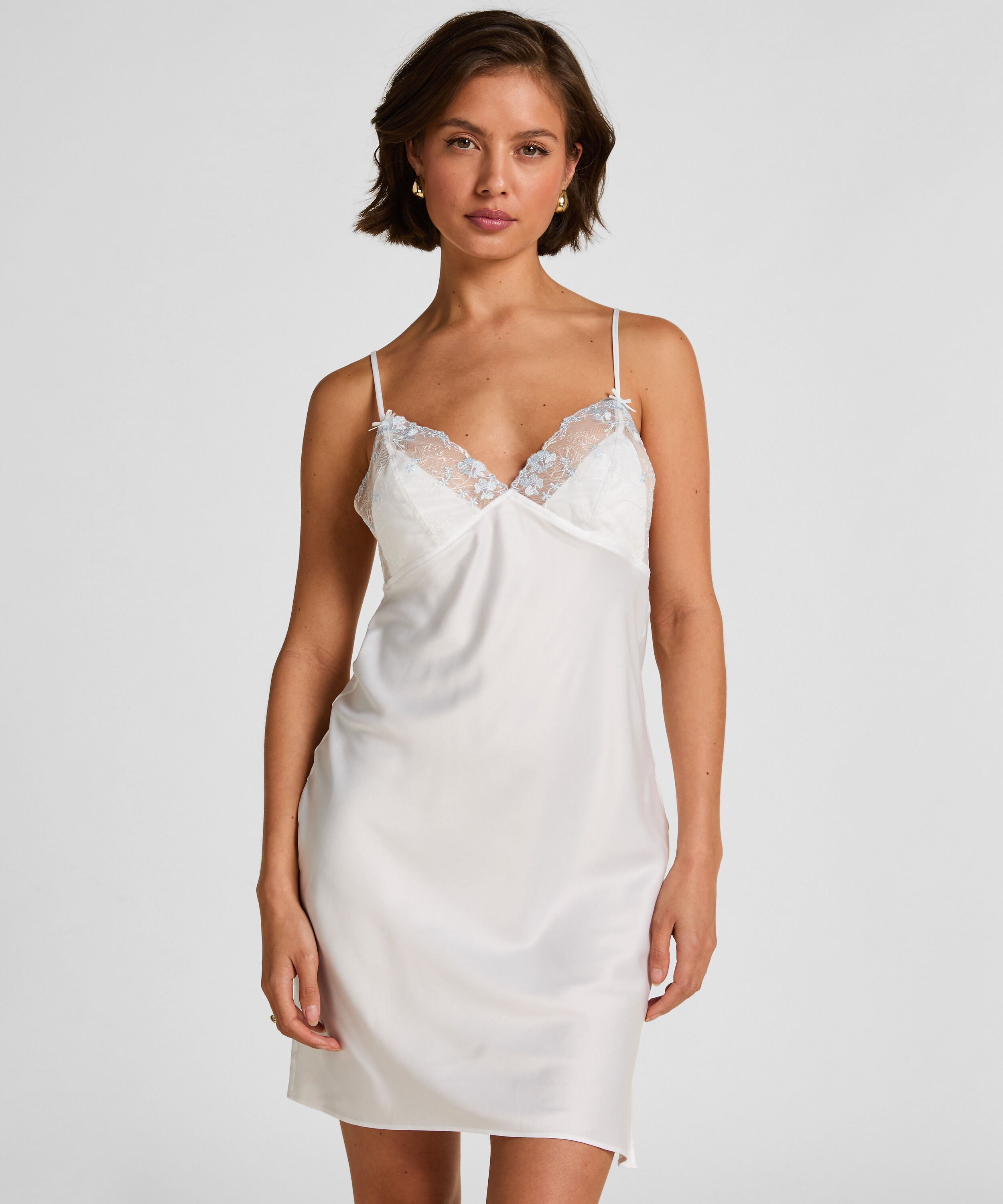 Slipdress de satén Peonie, Blanco Slipdress de satén Peonie, Blanco