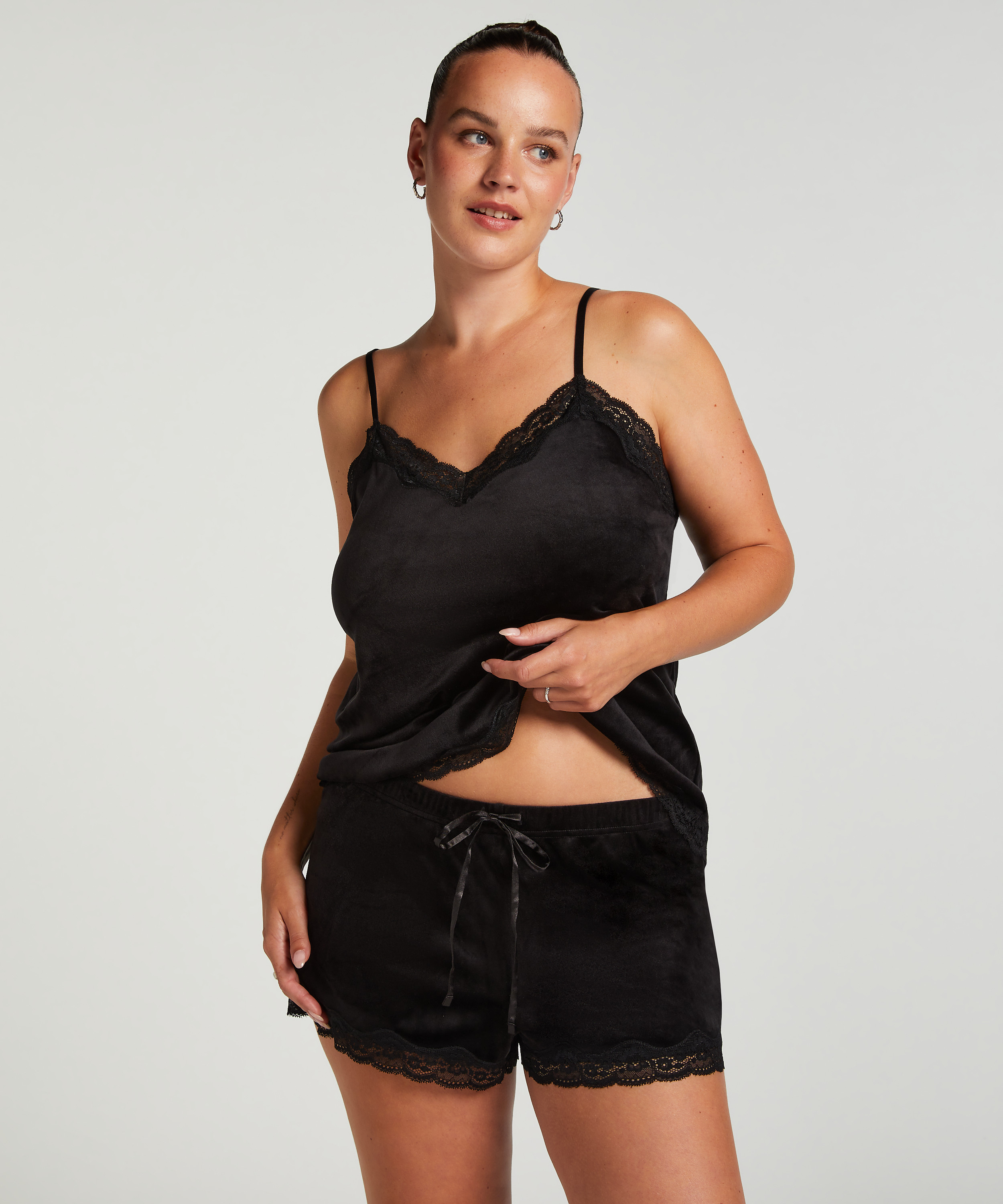 Camiseta top Velours Lace, Negro, main