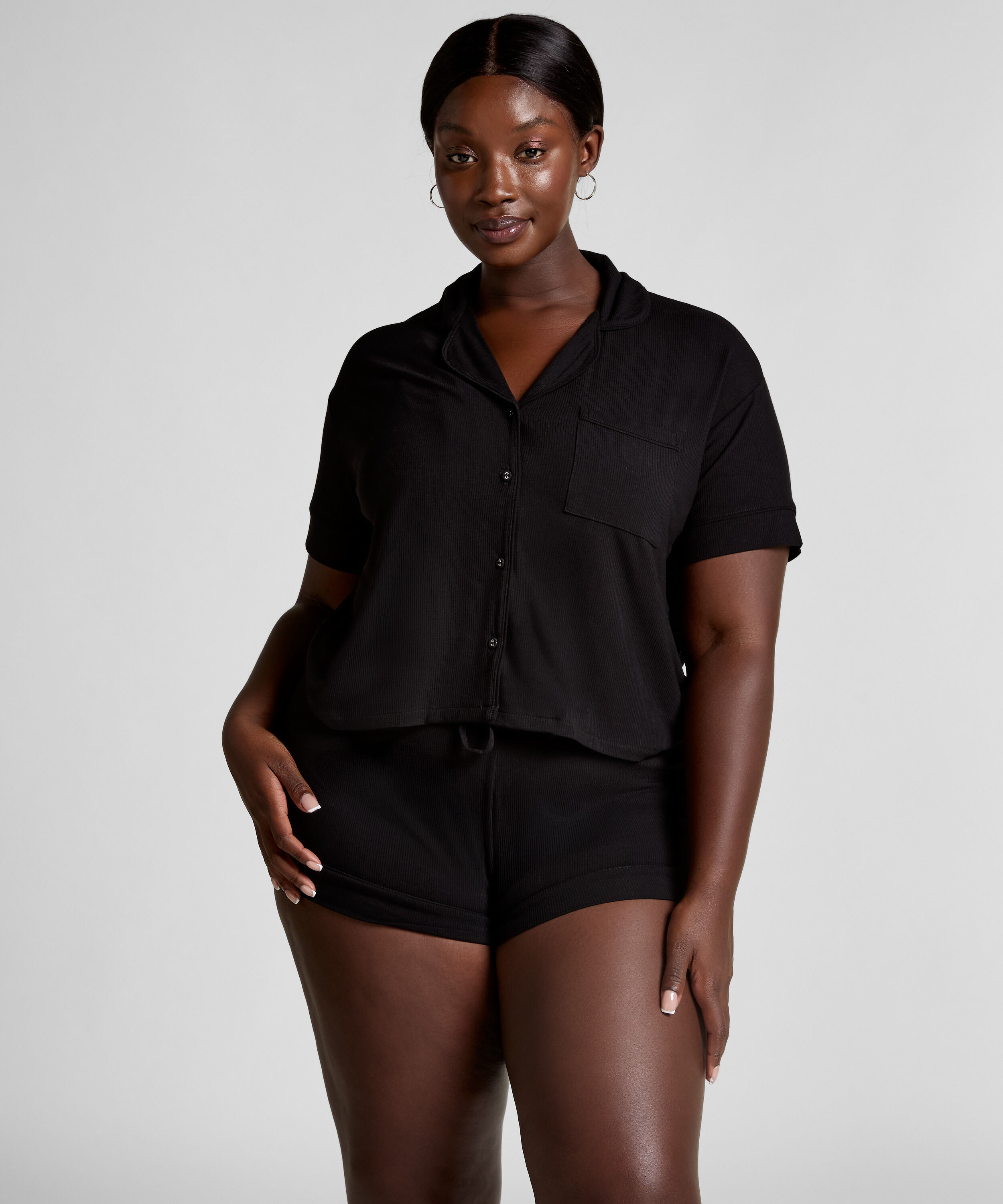 Short de punto Rib Essential, Negro