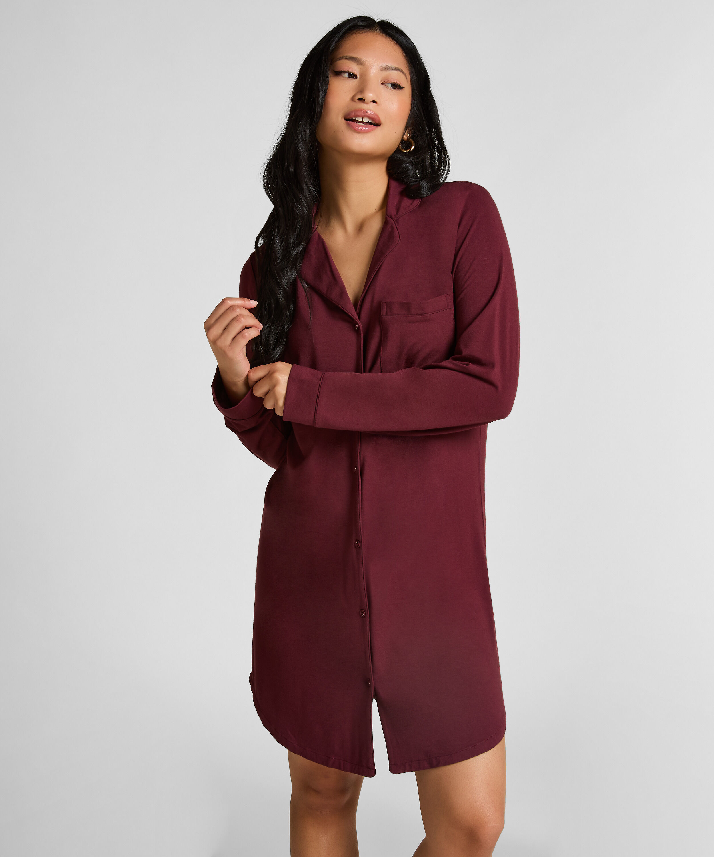 Vestido camisero de manga larga de jersey Essential, Morado