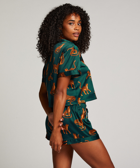 Chaqueta de manga corta de sat&eacute;n, Verde