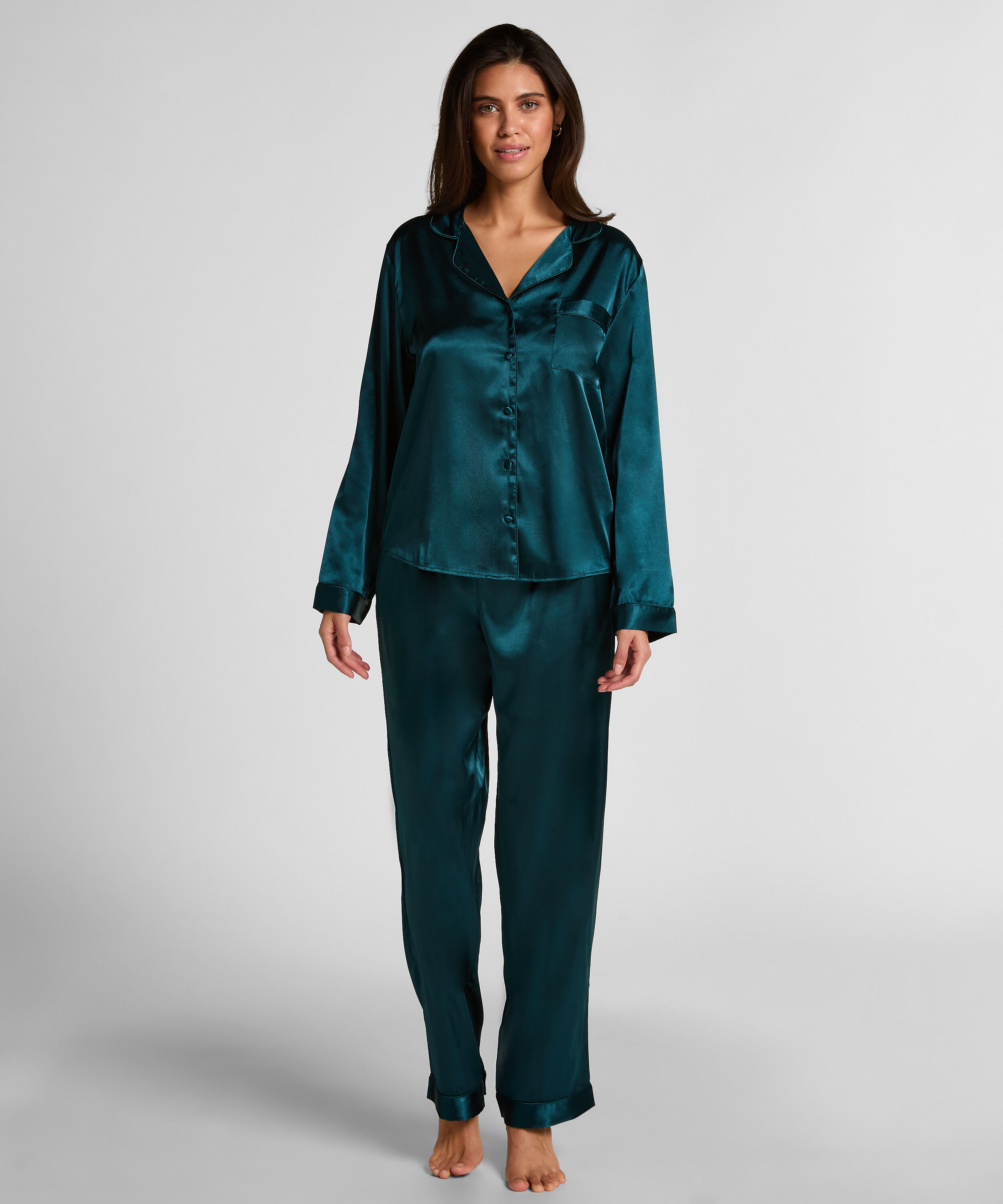 Conjunto de pijama de satén brillante, Azul
