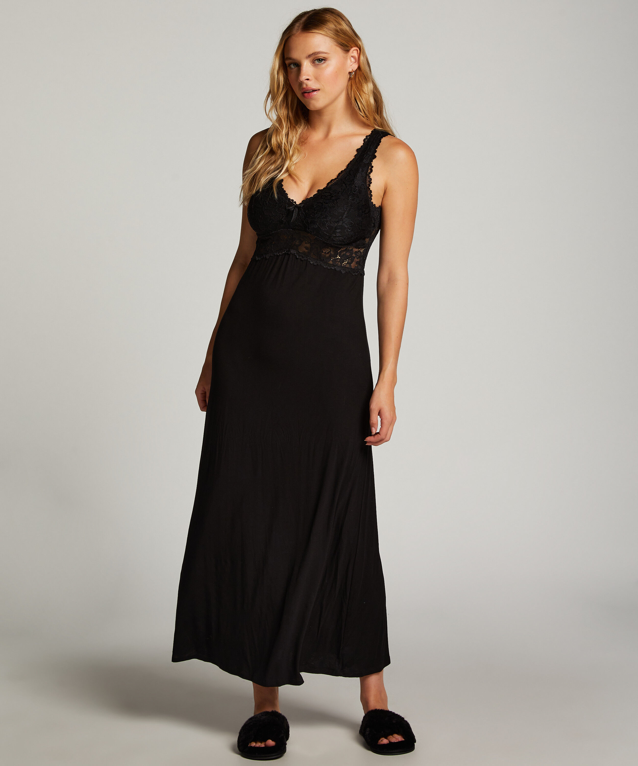 Vestido lencero Nora Lace Long, Negro