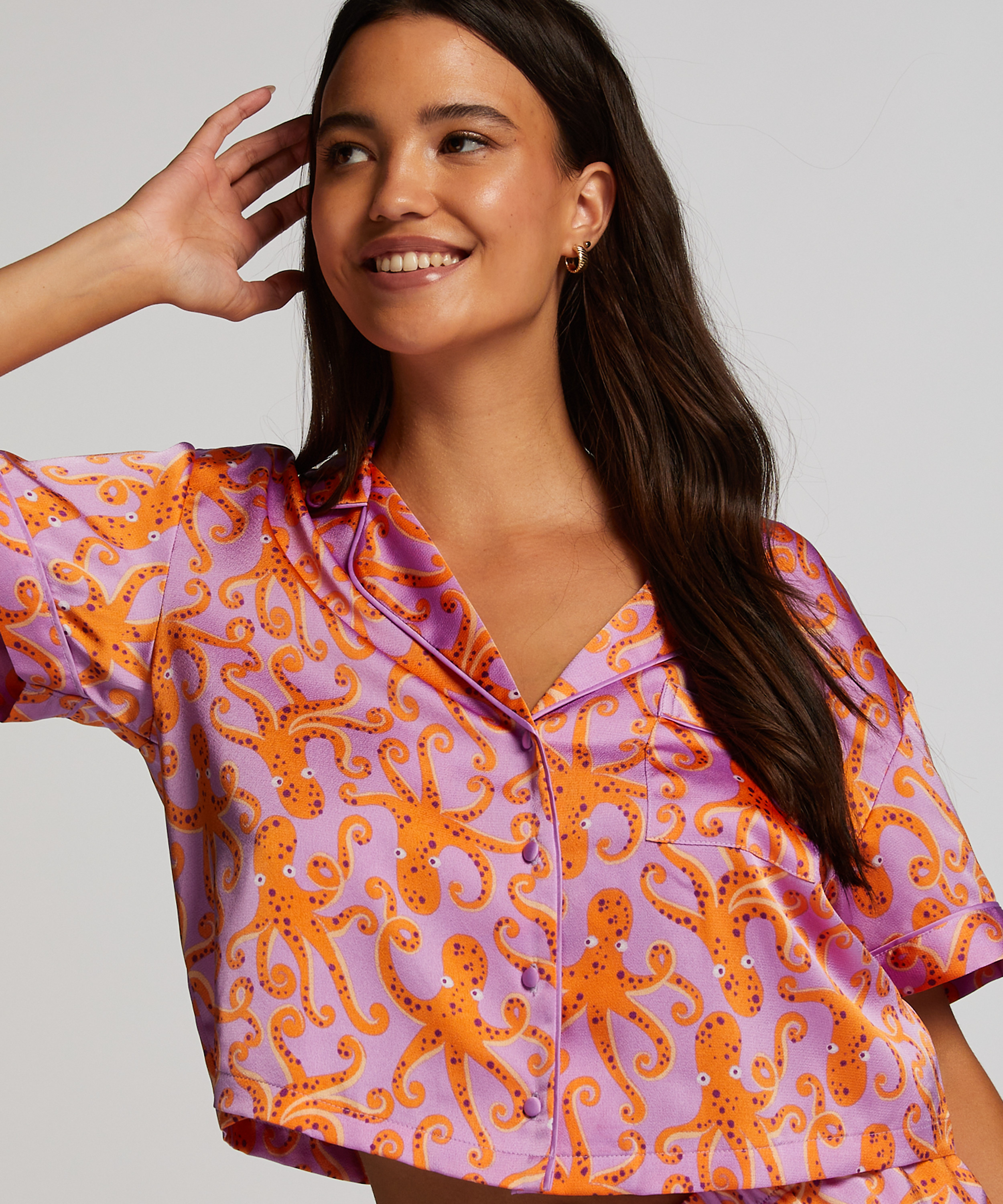 Chaqueta de manga corta de satén, Morado, main