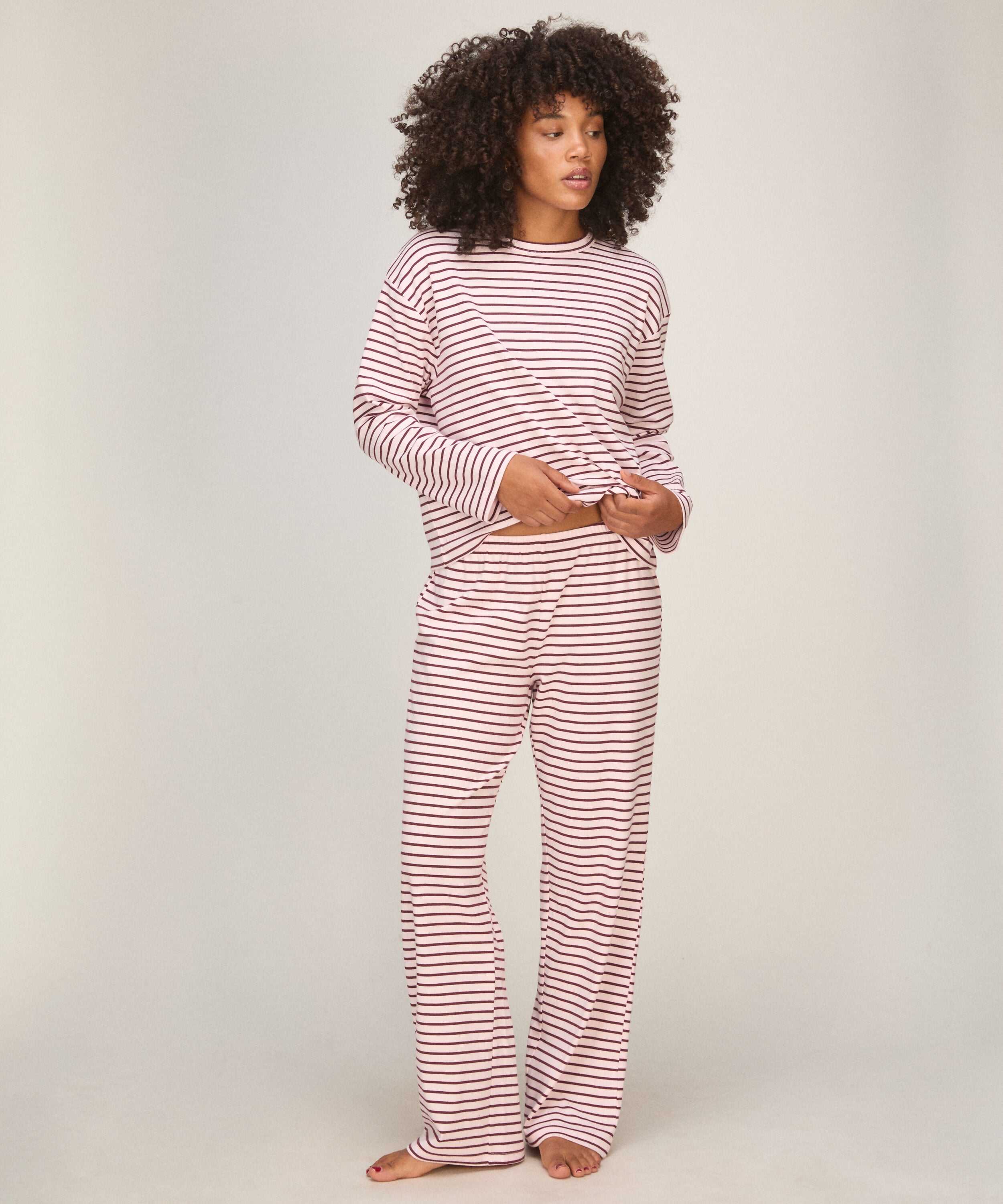 Conjunto de pijama de punto de algodón, Rosa Conjunto de pijama de punto de algodón, Rosa