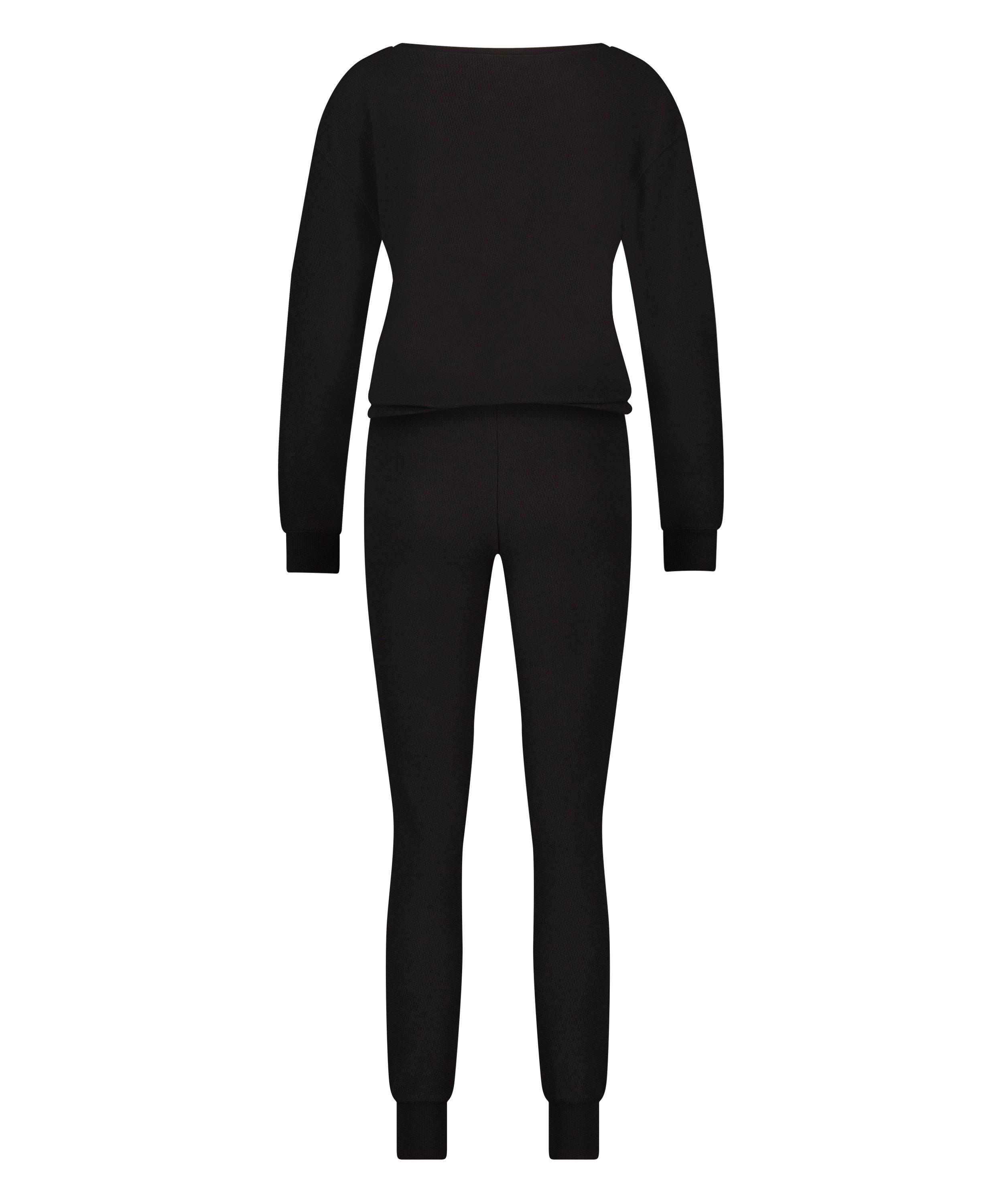 Pijama Waffle Placket, Negro, main