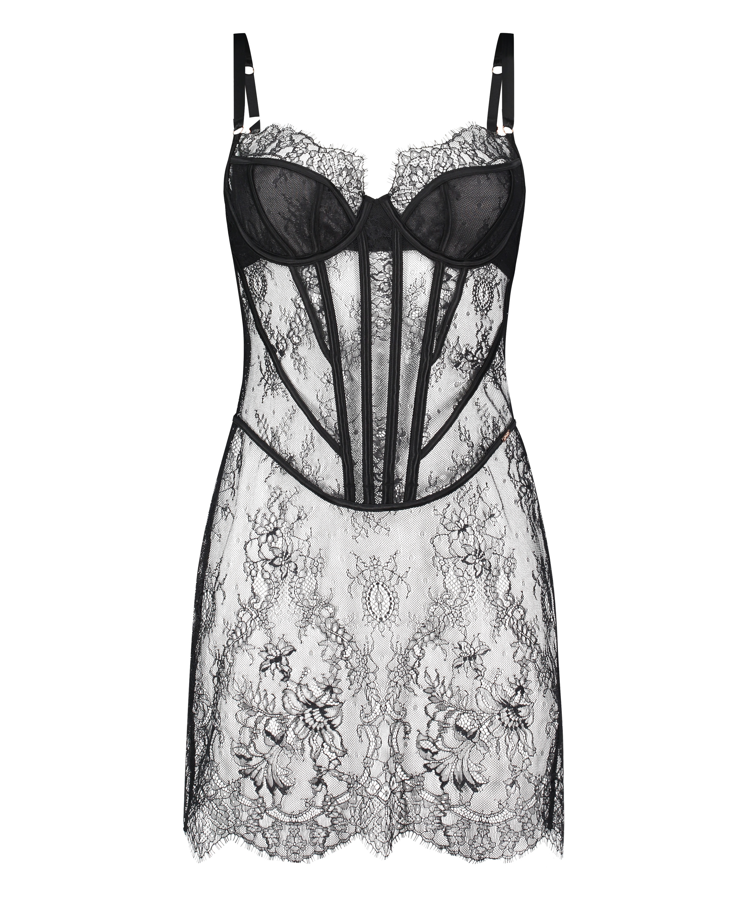 Vestido combinación Lace Camille, Negro, main