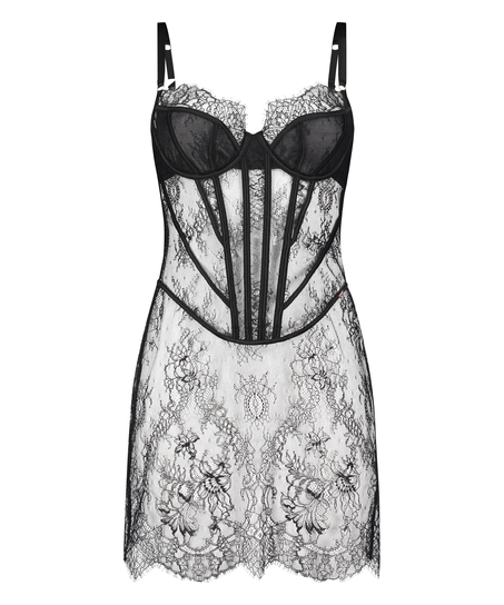 Vestido combinación Lace Camille, Negro