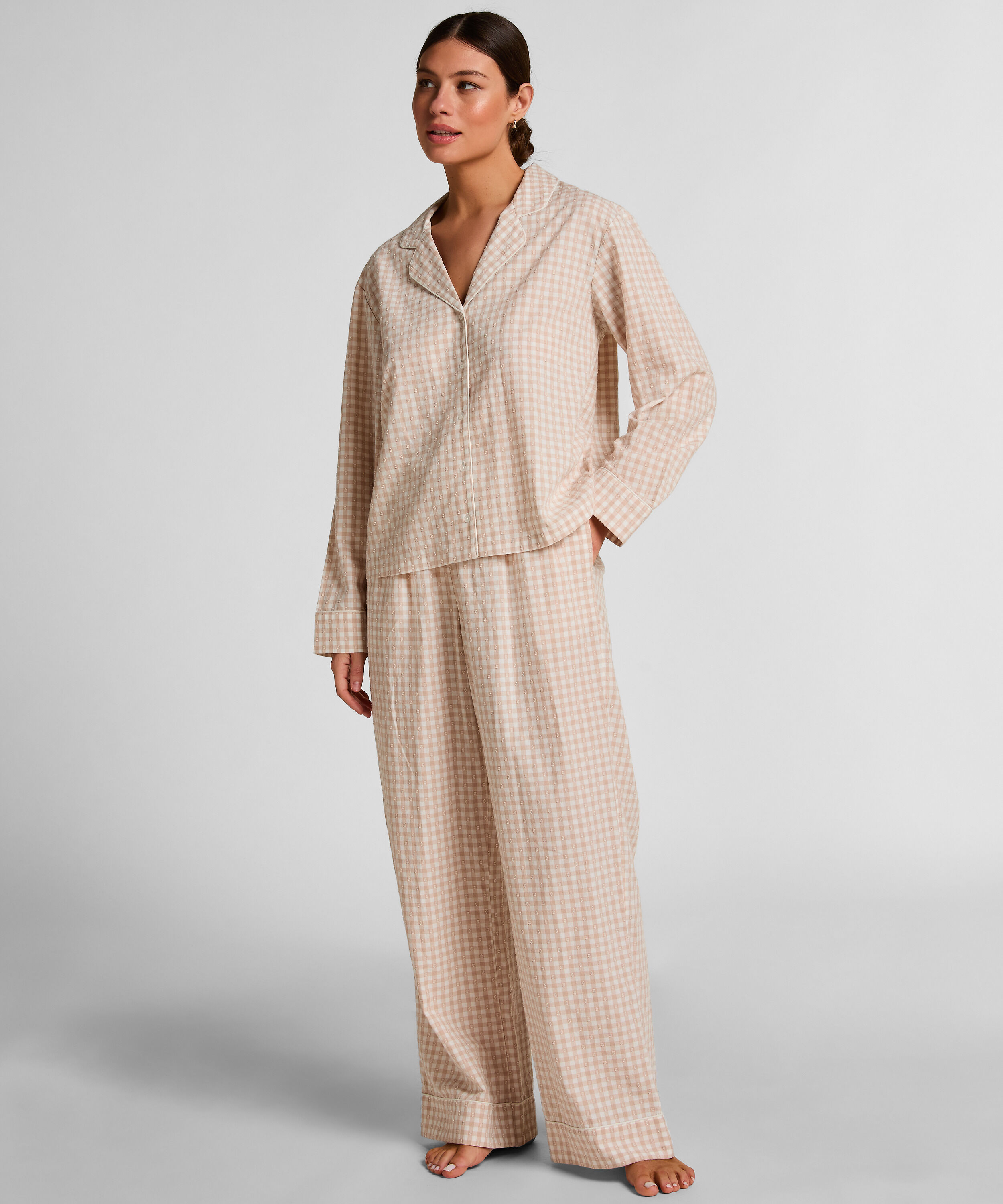 Pantalón de Pijama Dobby Algodón Tejido, Beige Pantalón de Pijama Dobby Algodón Tejido, Beige