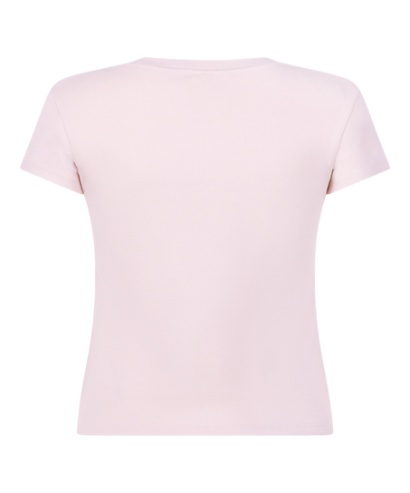 Top de pijama de manga corta rib crew neck, Rosa