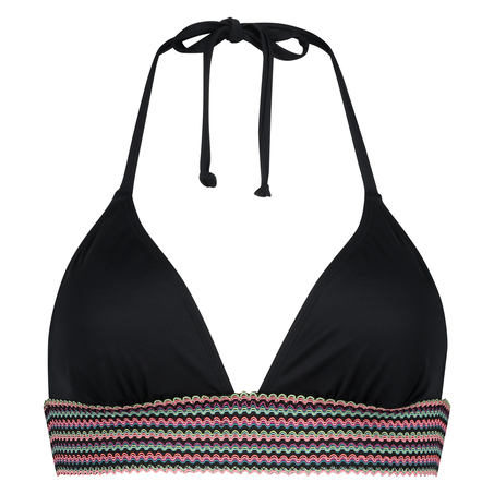 Top de bikini con cuello halter Paradise, Negro