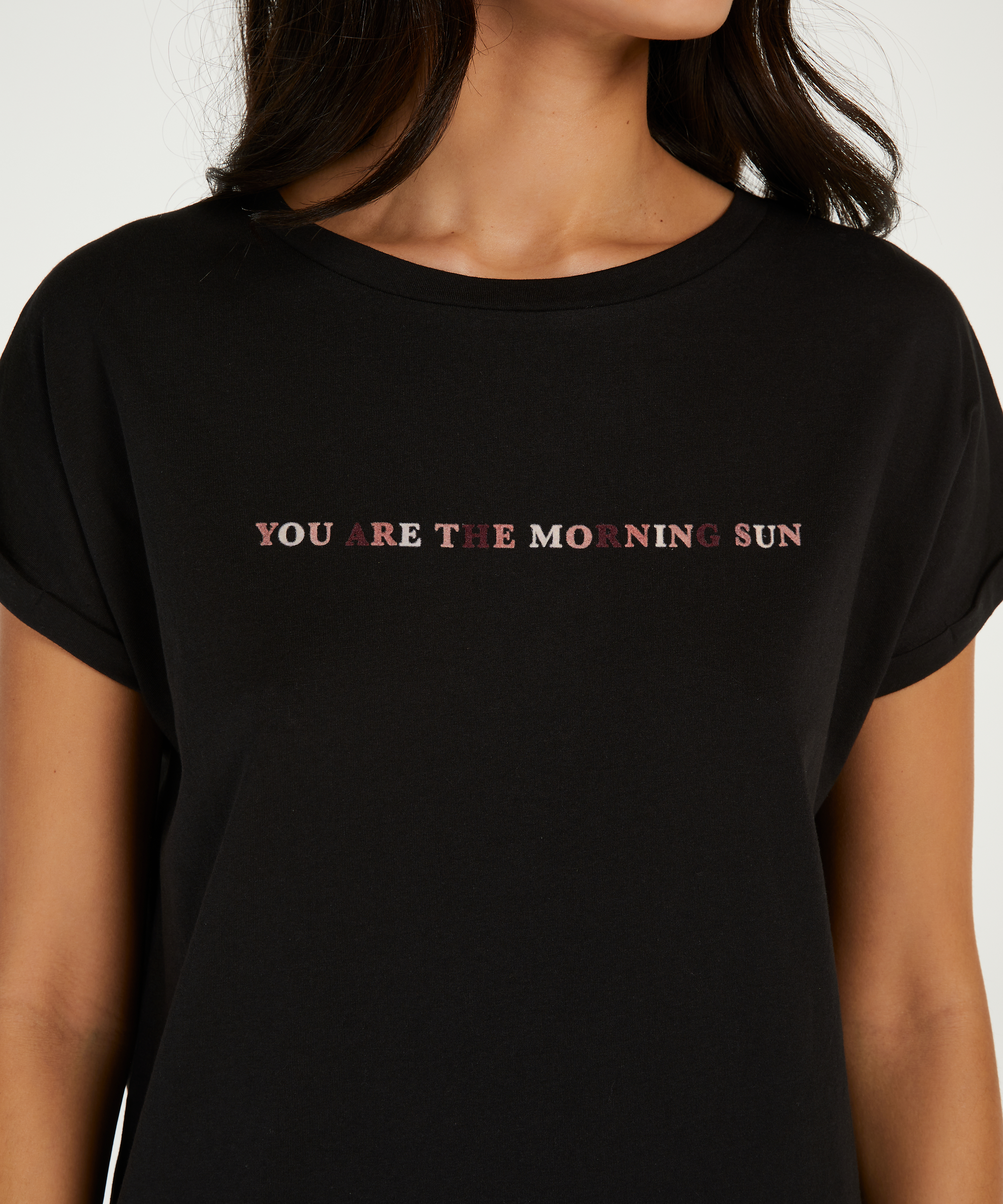 Camisón de escote redondo, Negro, main