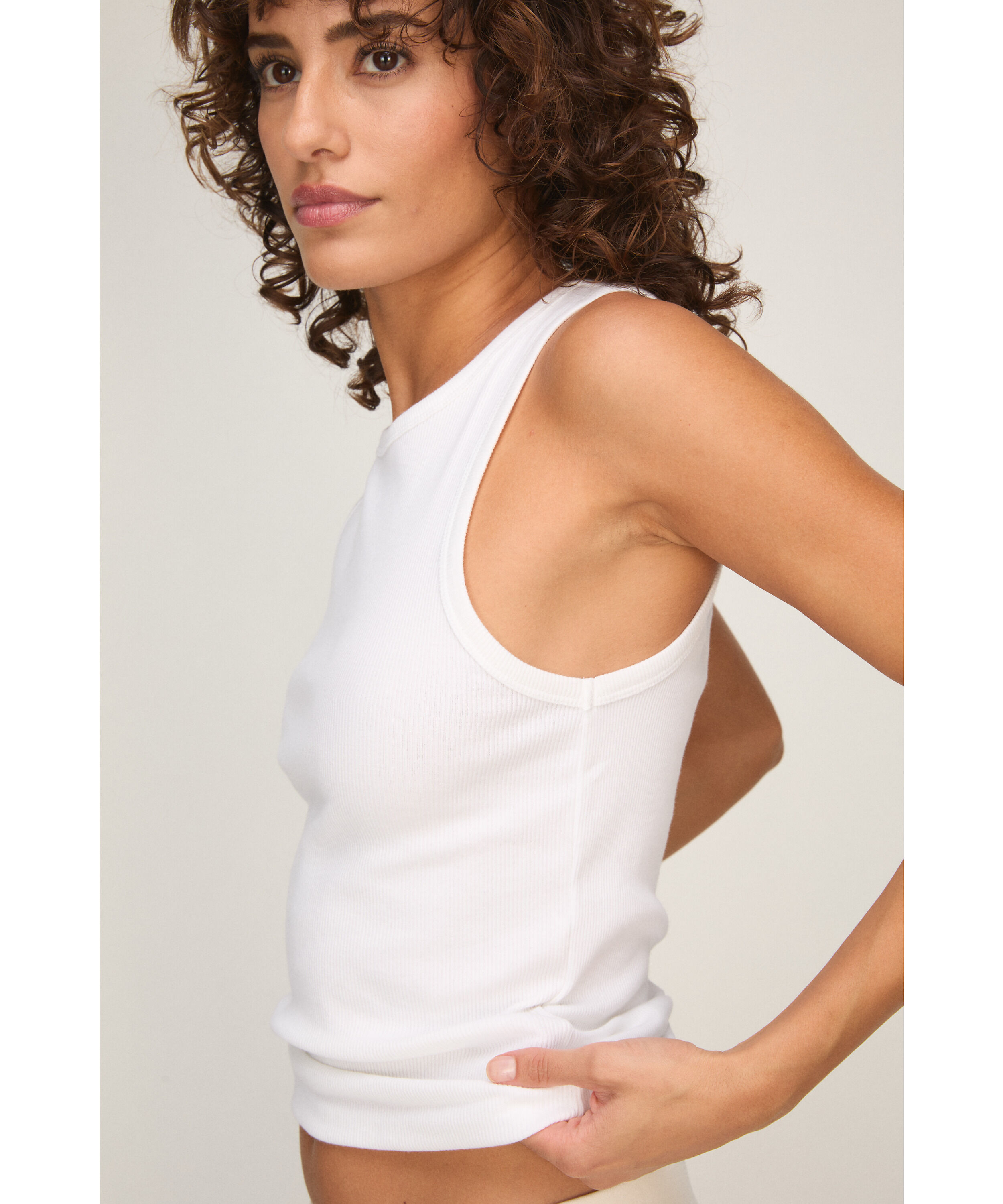Camiseta de Tirantes de Algodón Canalé, Blanco Camiseta de Tirantes de Algodón Canalé, Blanco