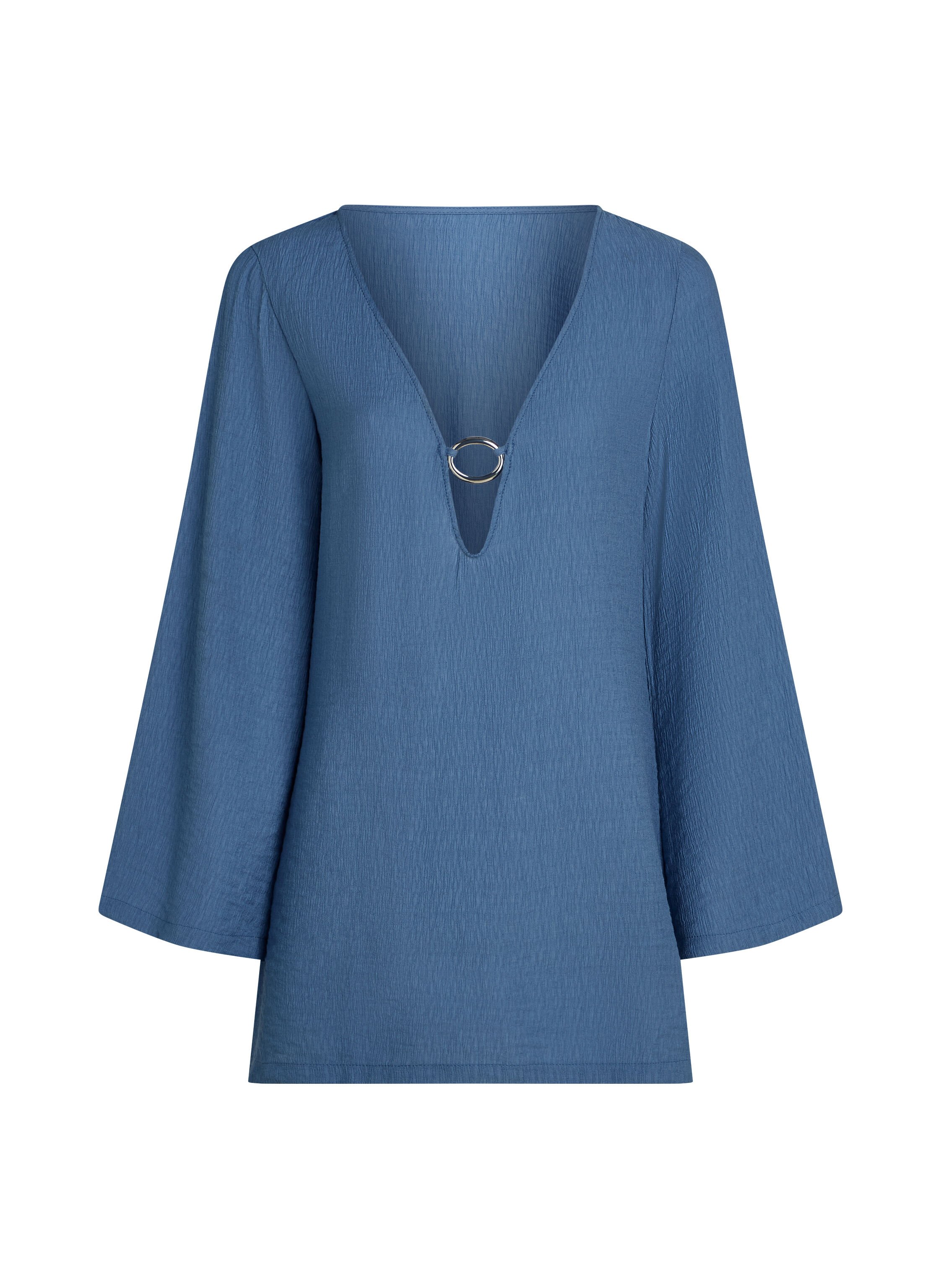 Vestido playero de manga larga con anillas, Azul