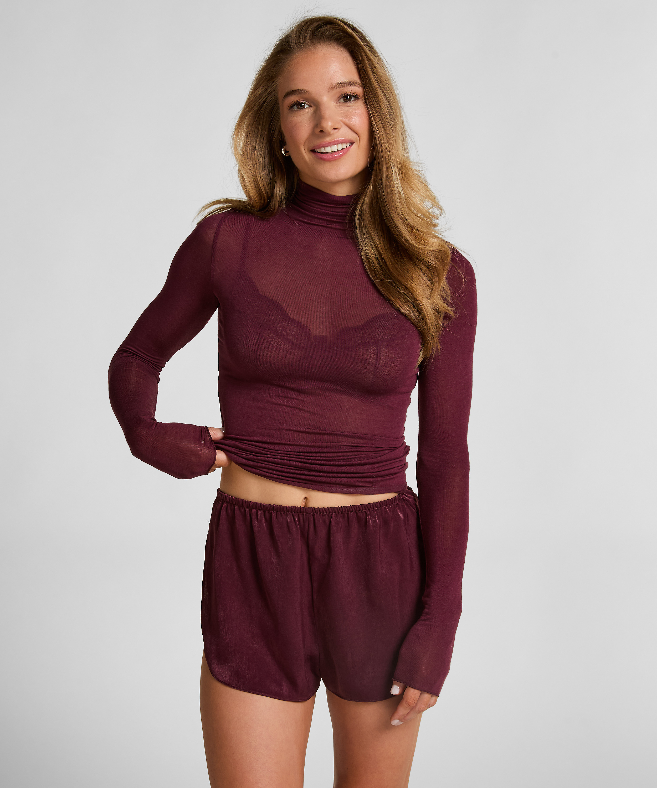 Short de sat&eacute;n Minimal, Morado, main