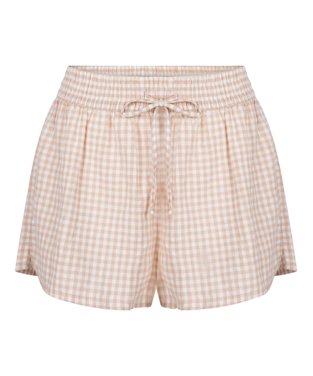 Shorts de lino a cuadros, Blanco