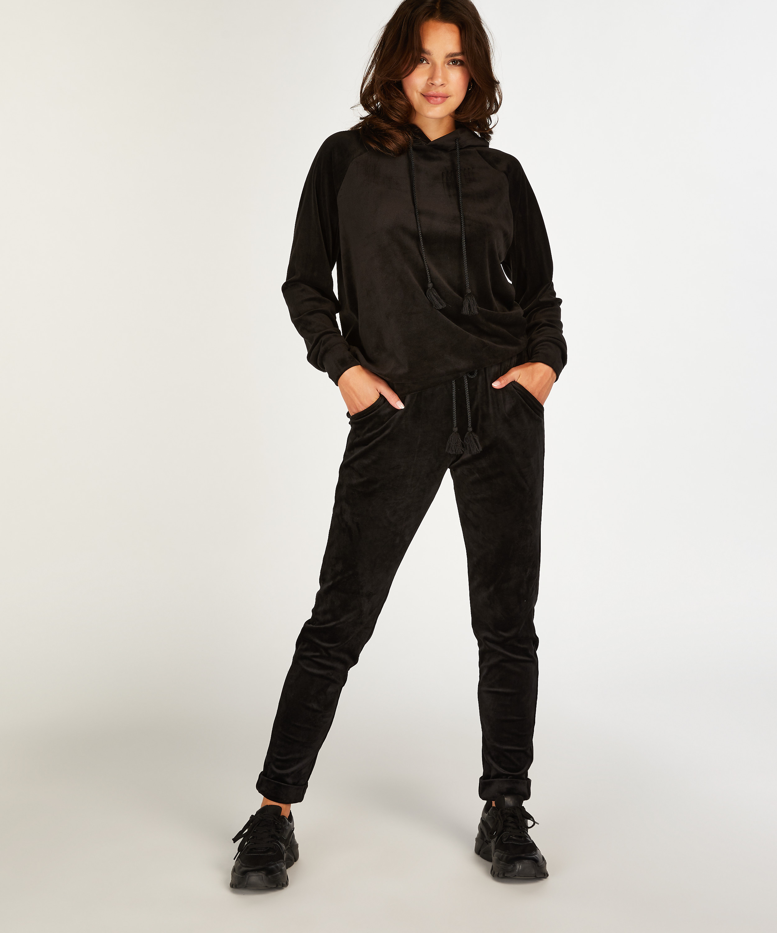 Pantal&oacute;n para correr de terciopelo, Negro, main