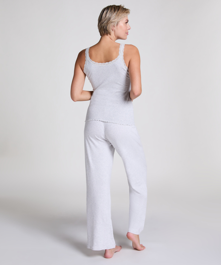 Camiseta sin mangas de punto y encaje, Beige