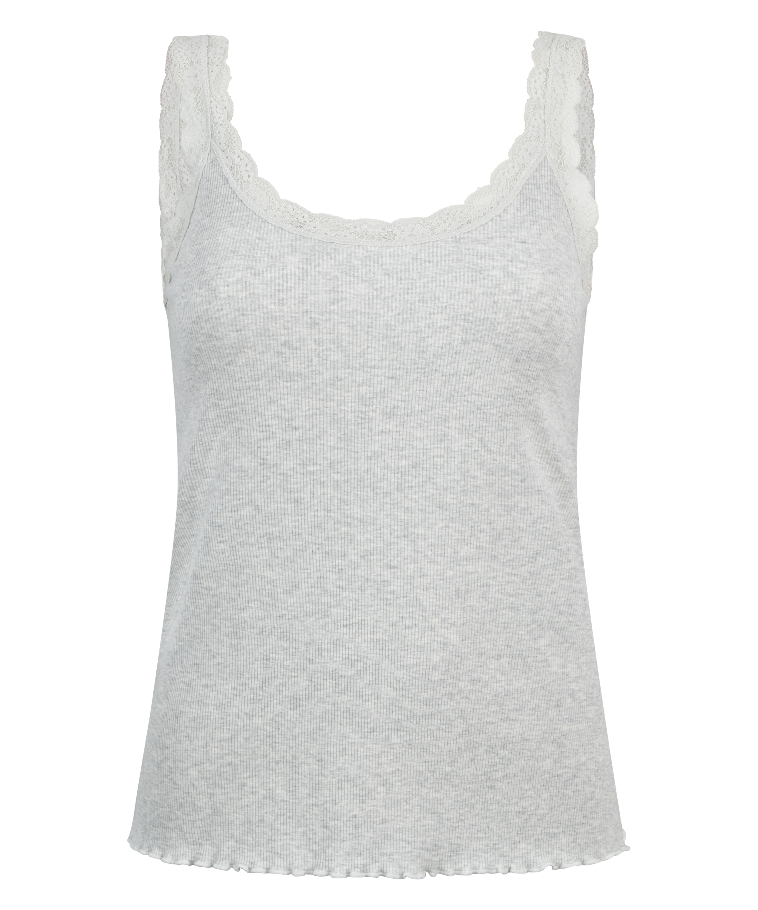 Camiseta sin mangas de punto y encaje, Beige, main