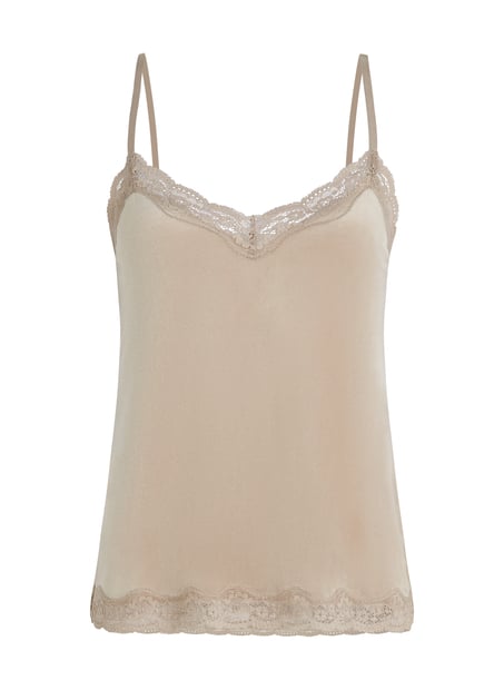 Camiseta top Velours Lace, Beige