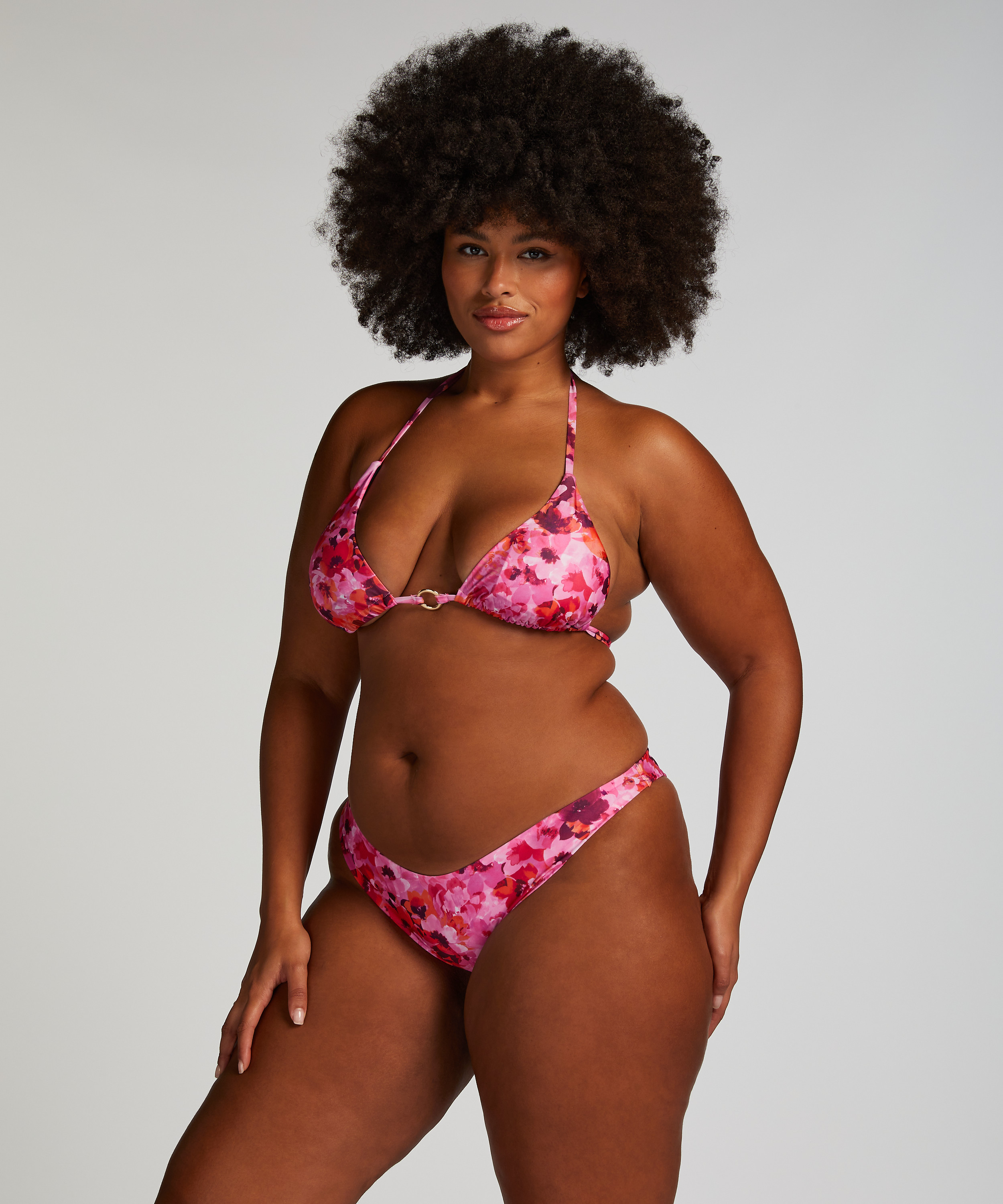 Top de bikini triangular Floral, Rosa, main