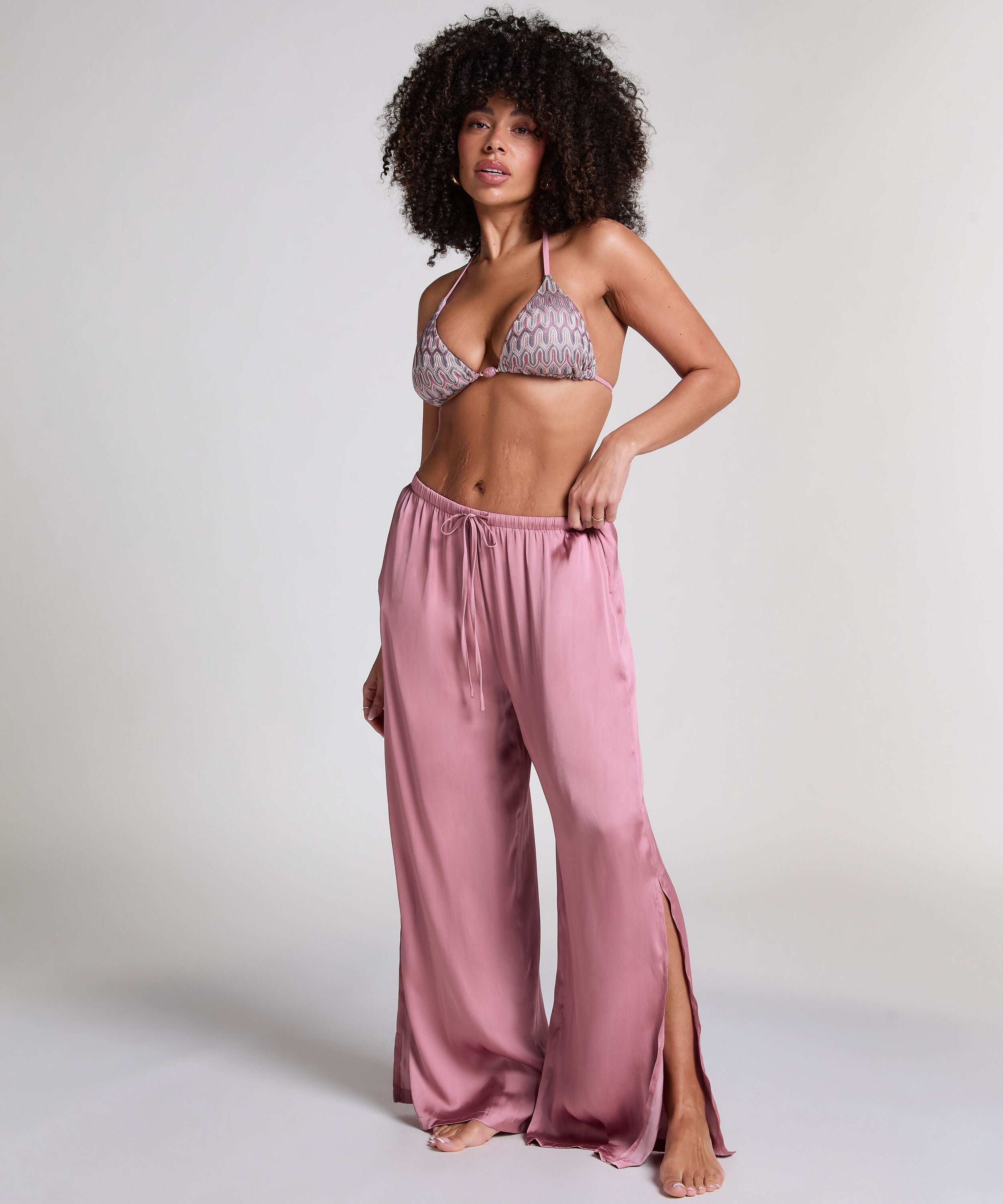 Pantalón satinado para playa, Rosa