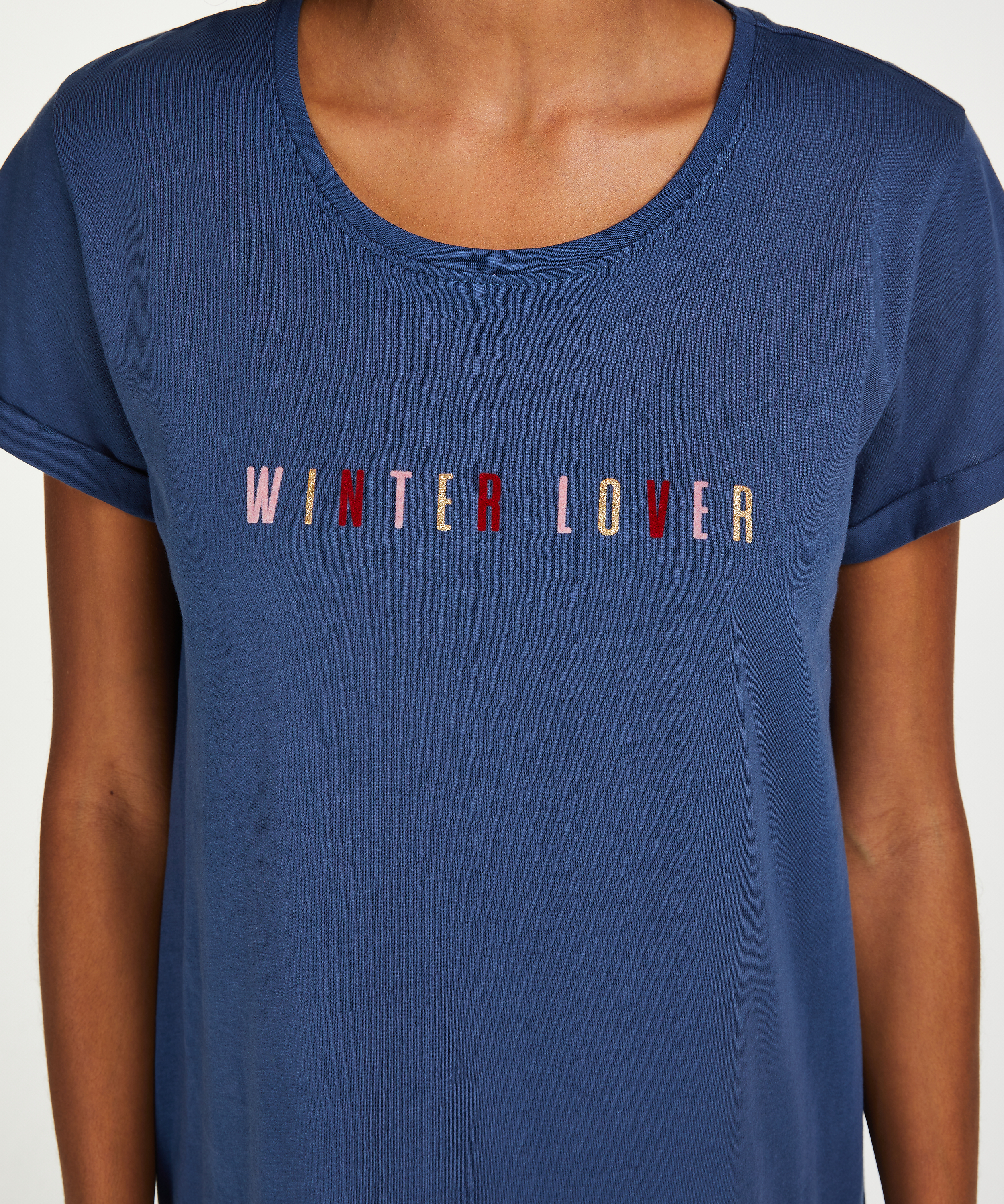 Camisón de escote redondo, Azul, main