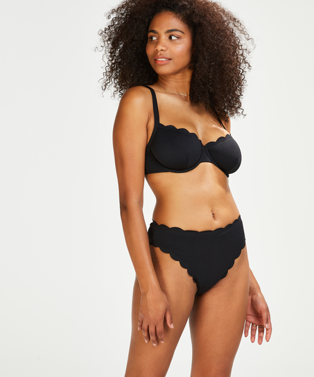 Top de bikini de aros no preformado Scallop Glam, Negro