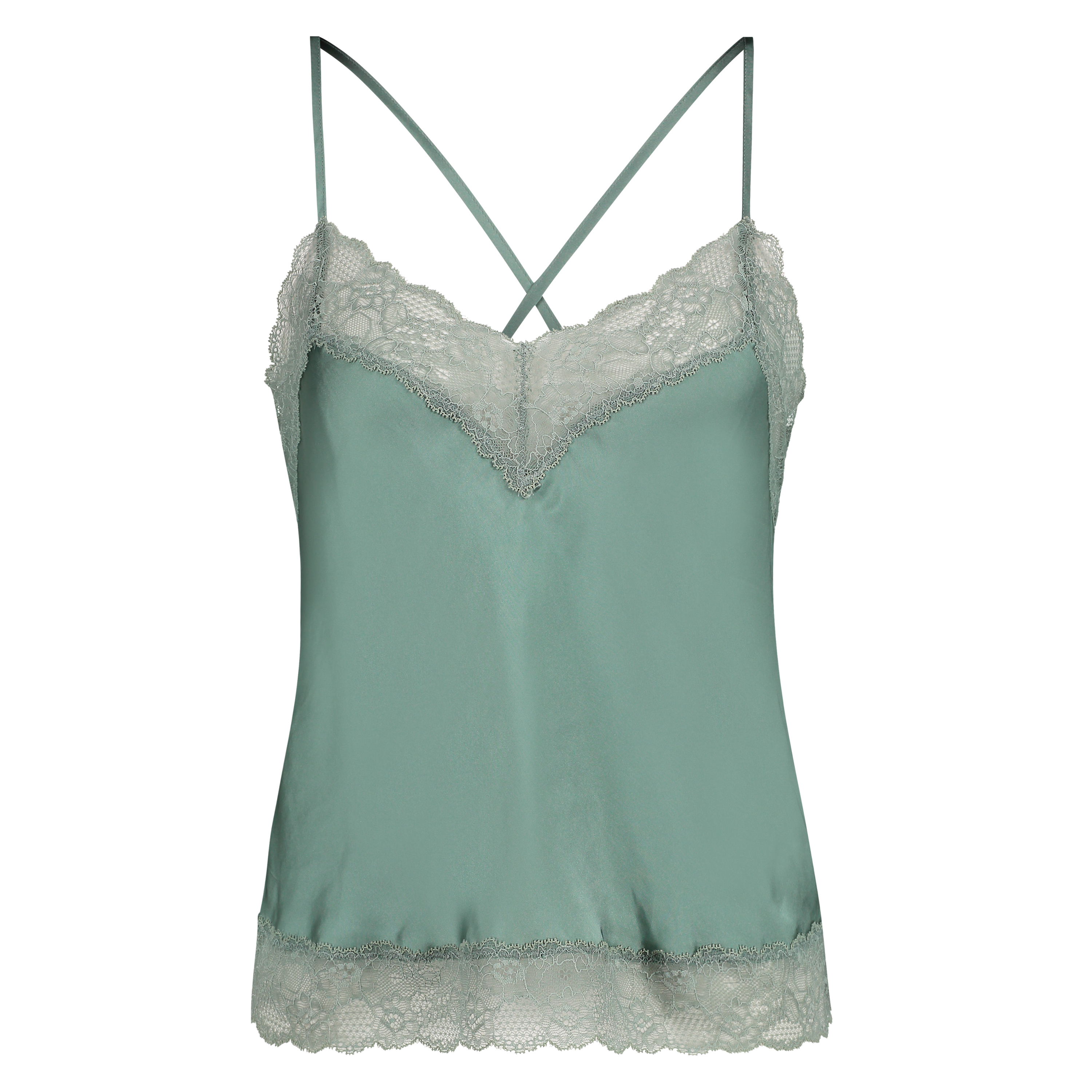 Camiseta top Satin Lace, Verde, main