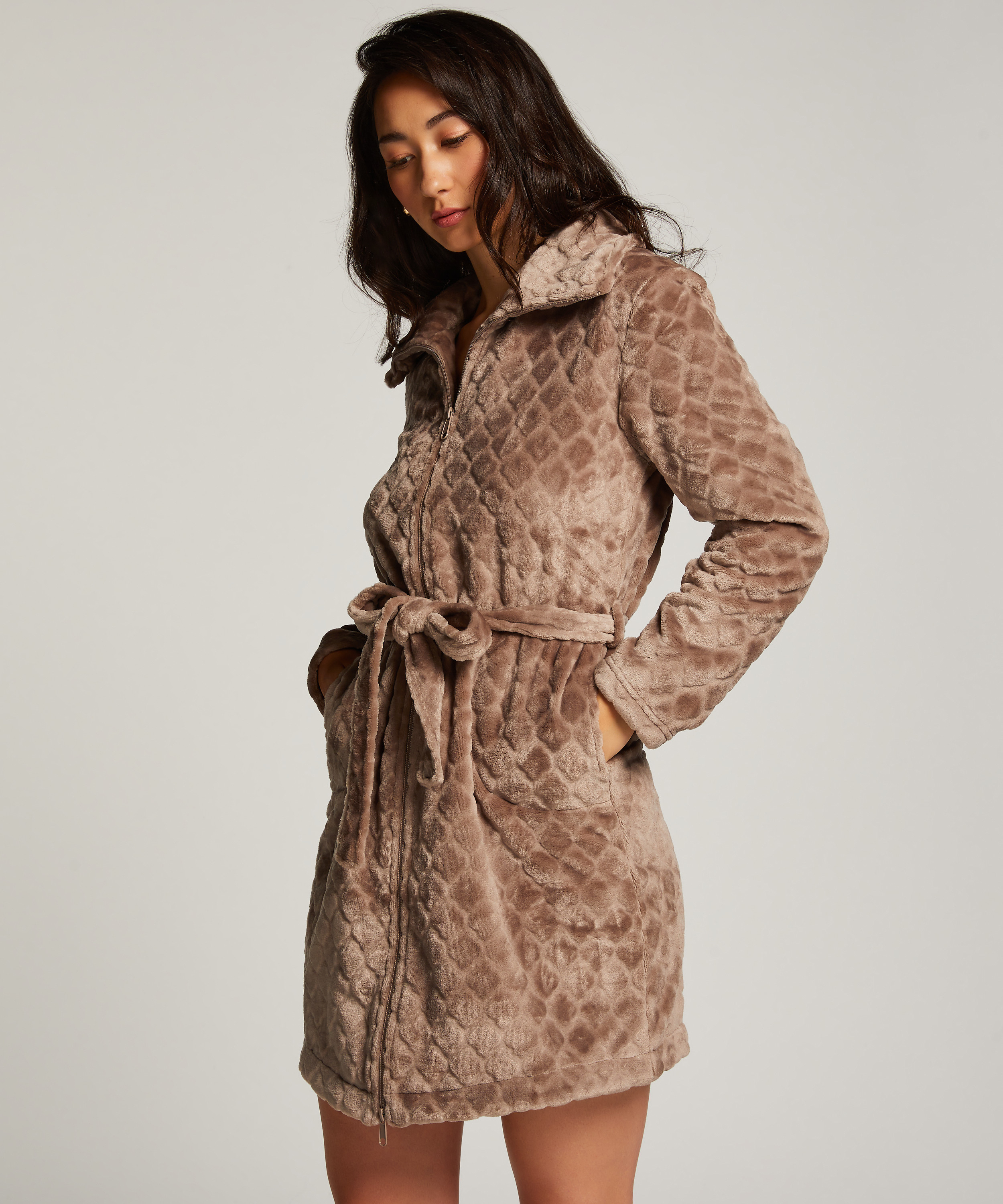 Albornoz Zip Fleece, Marrón, main