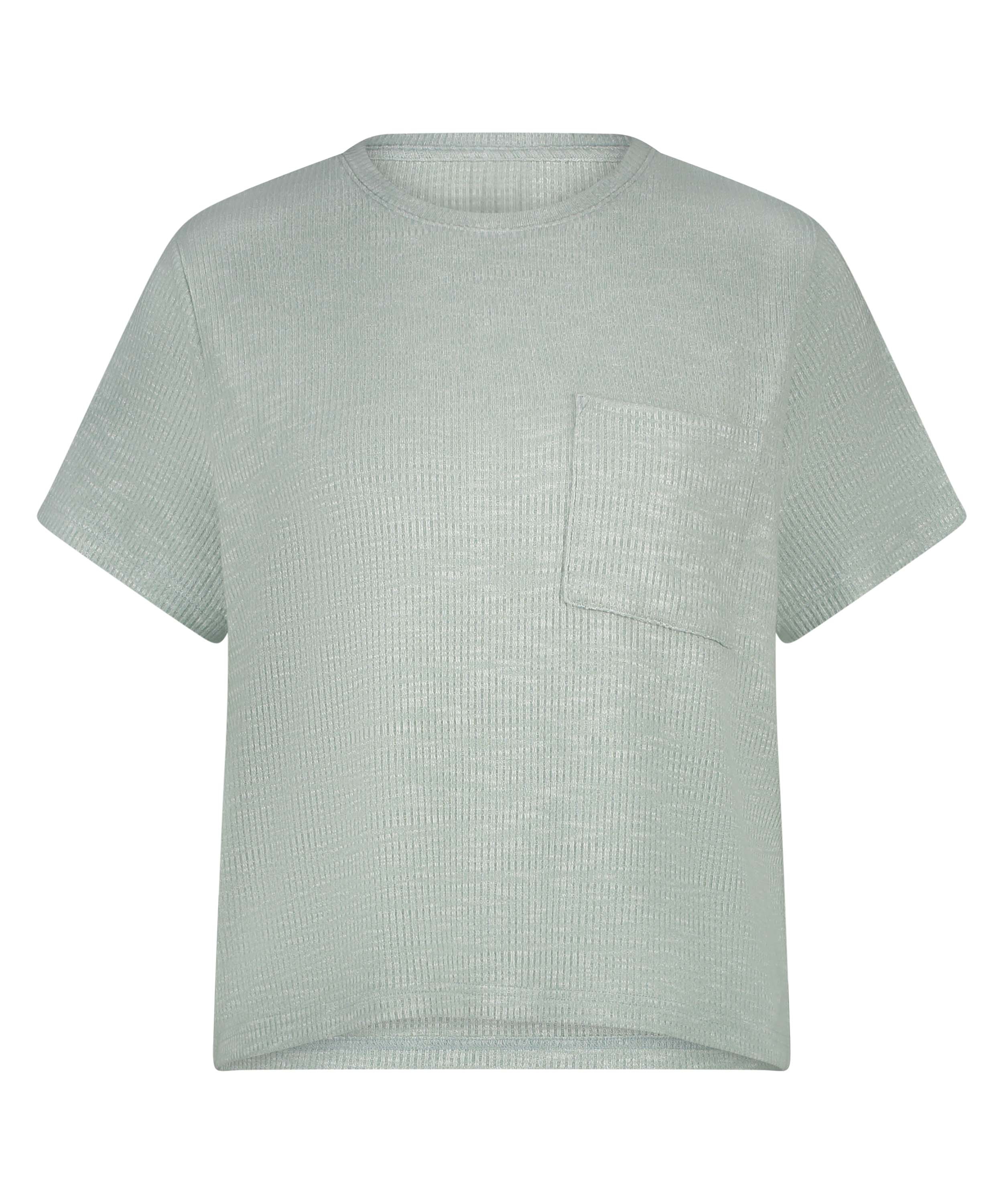 Top de manga corta de canalé, Verde, main