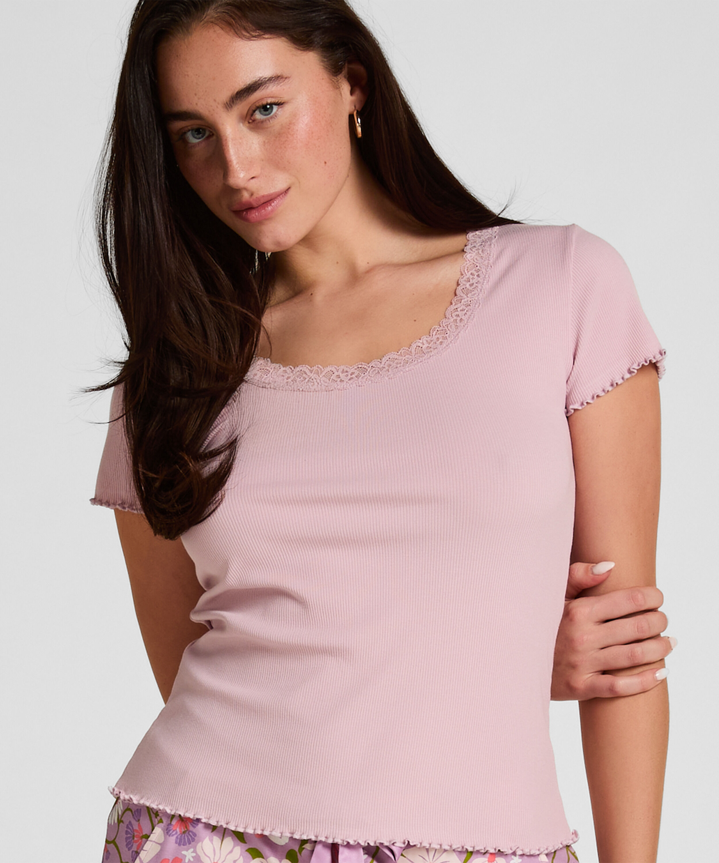 Top de Pijama Jersey Canal&eacute; con Encaje, Rosa