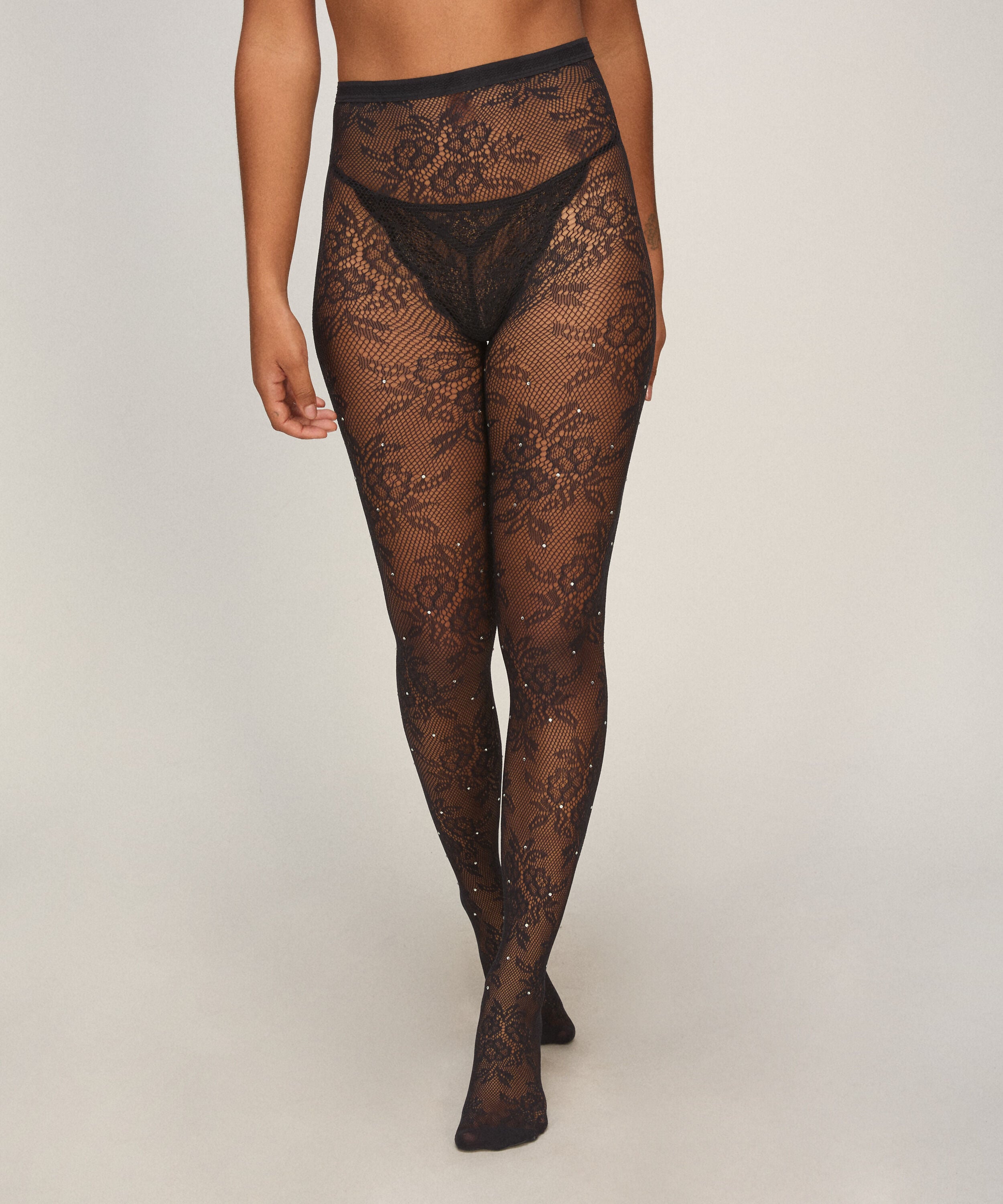 Tight Allover Lace Rhinestones, Negro