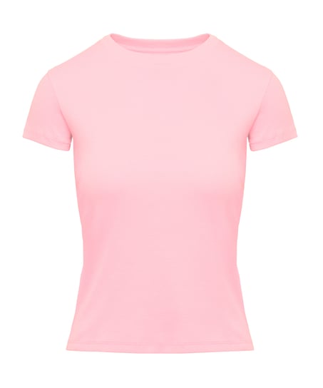 Top de pijama de manga corta rib crew neck, Rosa