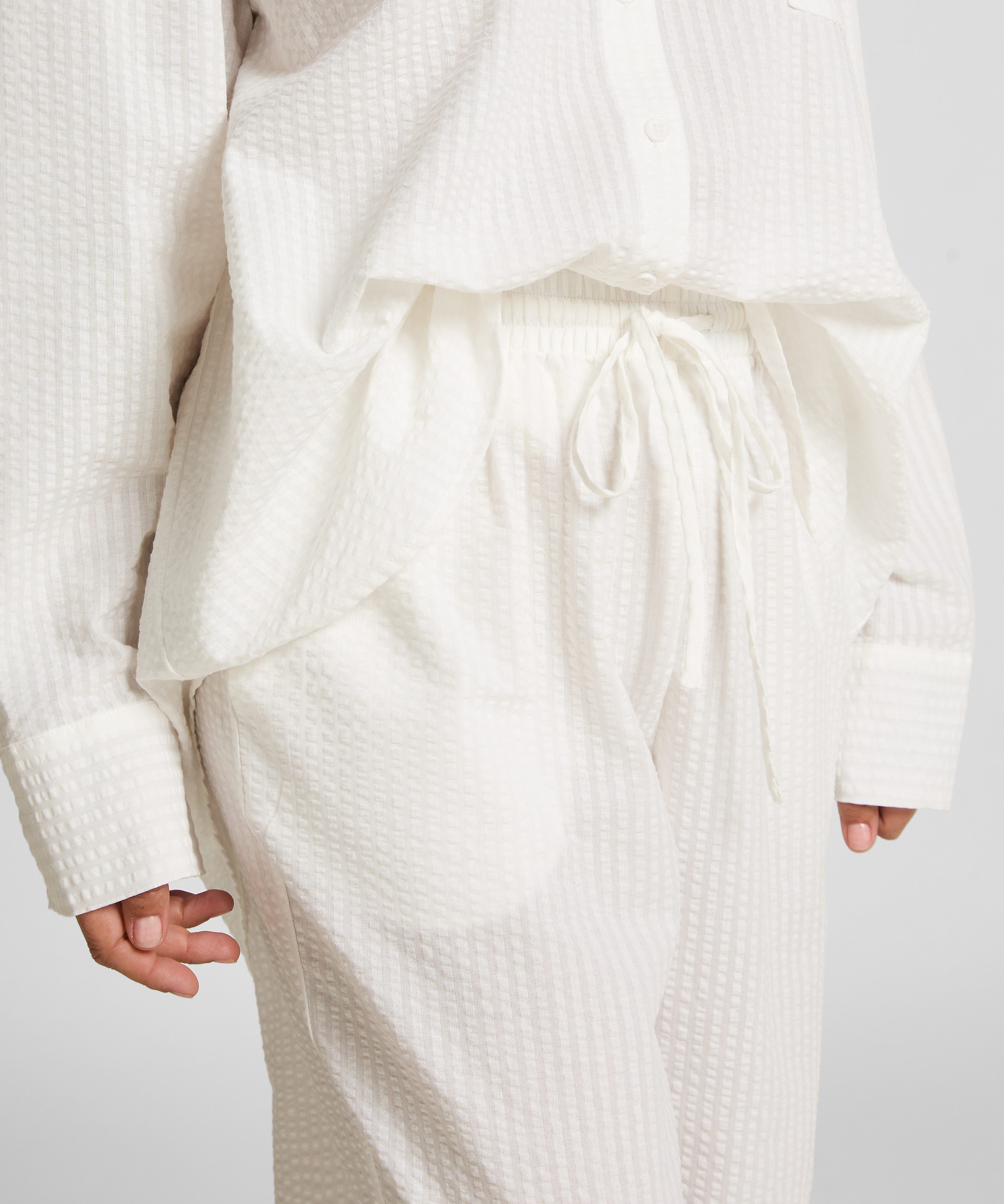 Pantal&oacute;n de pijama de algod&oacute;n Seersucker, Blanco, main