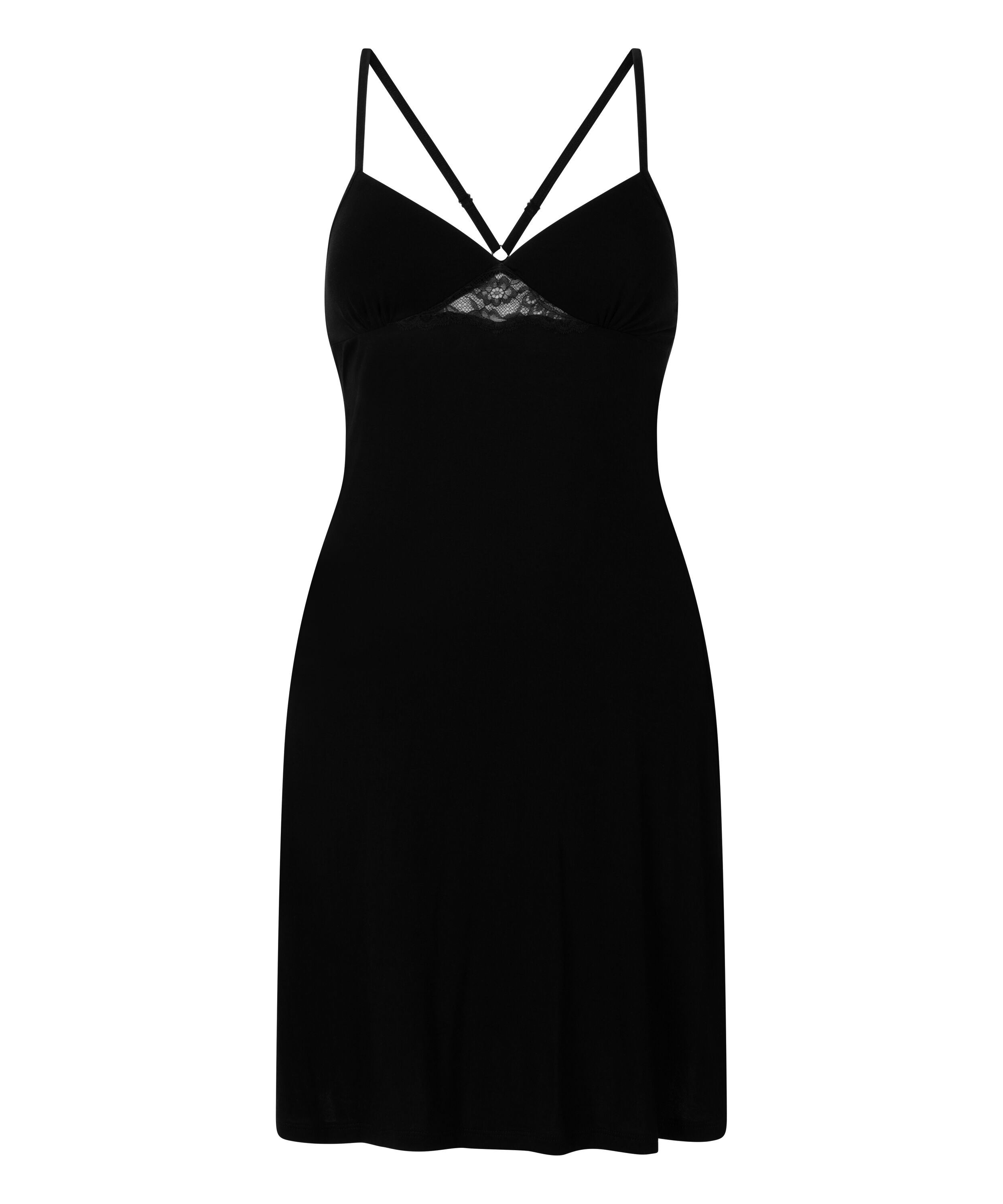 Vestido camisero de punto con encaje atr&aacute;s, Negro
