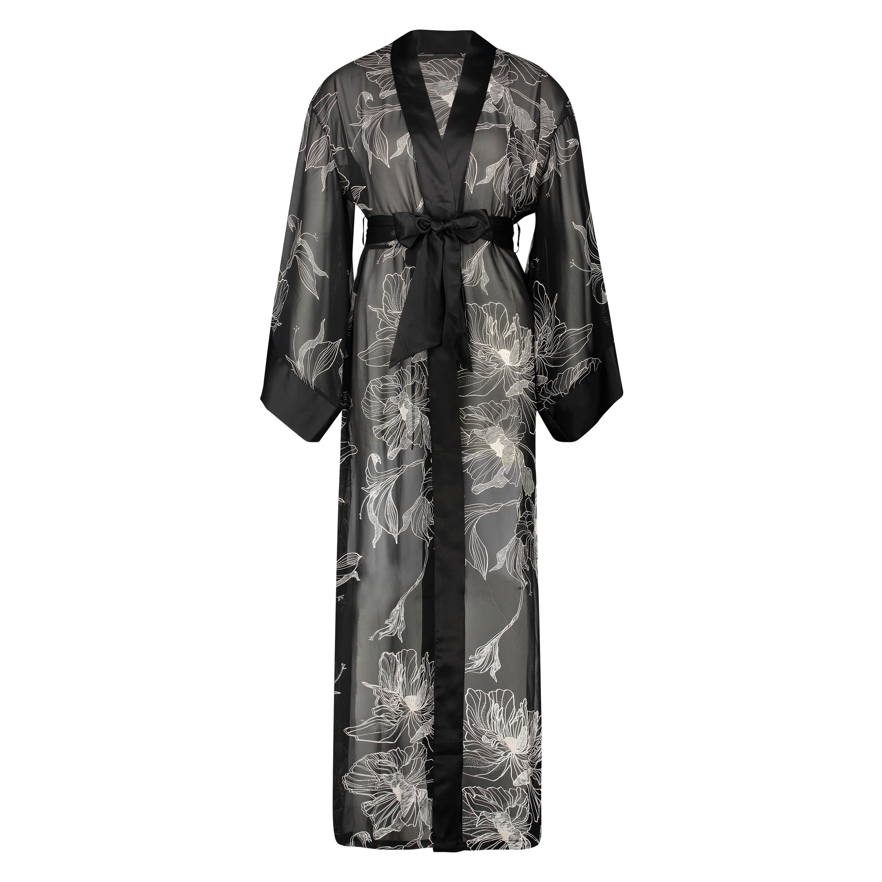 Kimono largo de gasa lotus, Negro, main